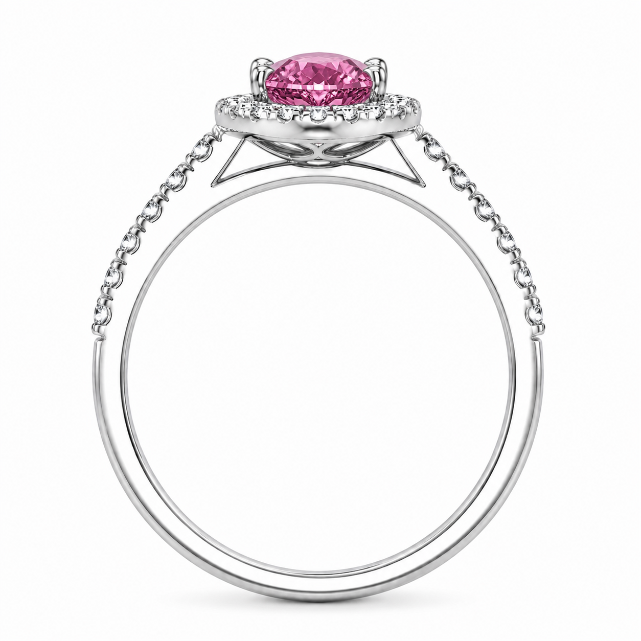 925 Sterling Silver Sakura Pink Moissanite Pear Cut Halo Engagement Ring