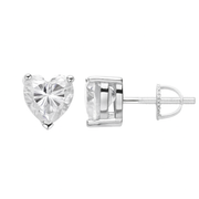 Moissanite heart stud earrings in 925 sterling silver with screw back closure and 1.01 carat brilliant heart-shaped stones