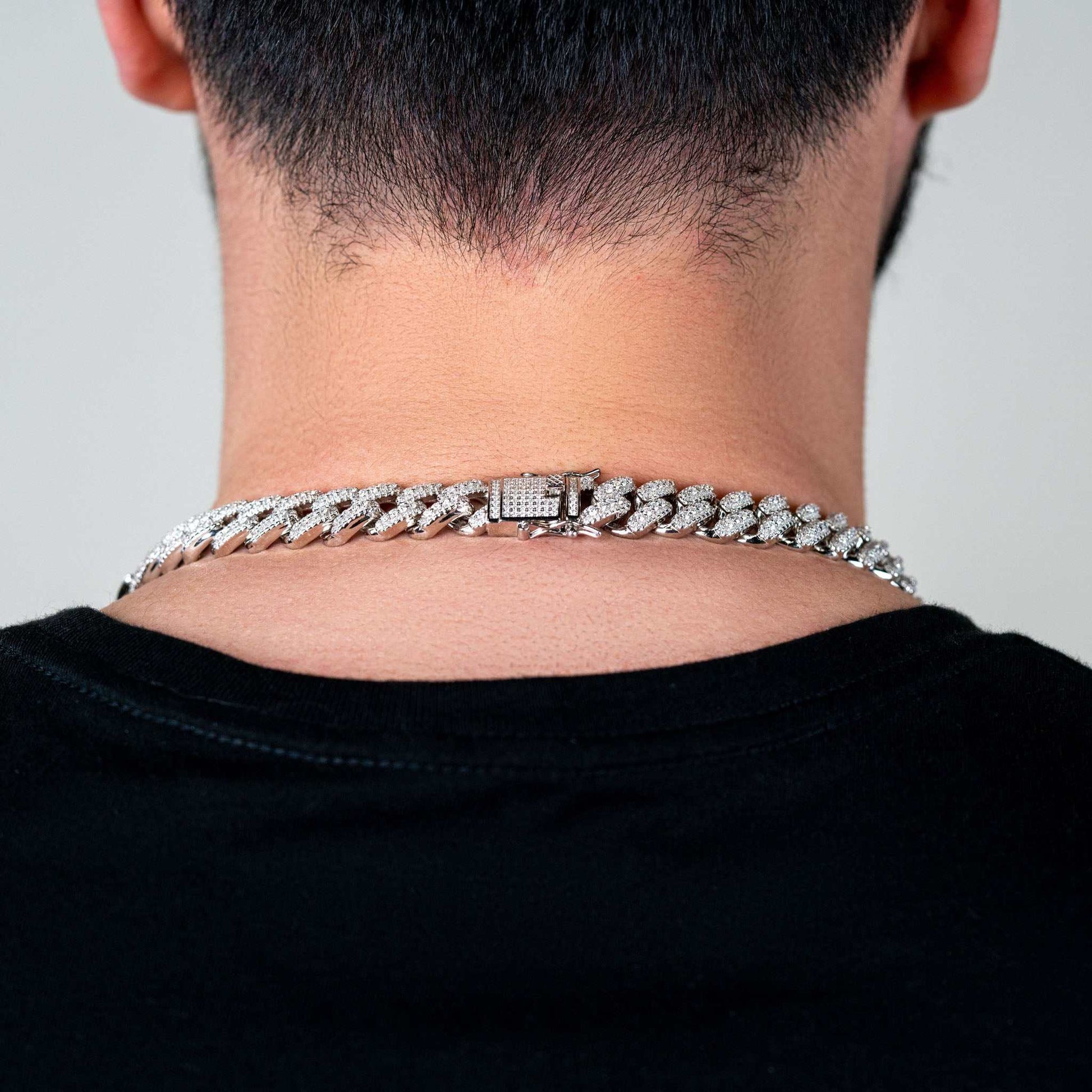 13mm Men Moissanite Miami Cuban Link Chain, Sterling Silver, VVS1 stones.