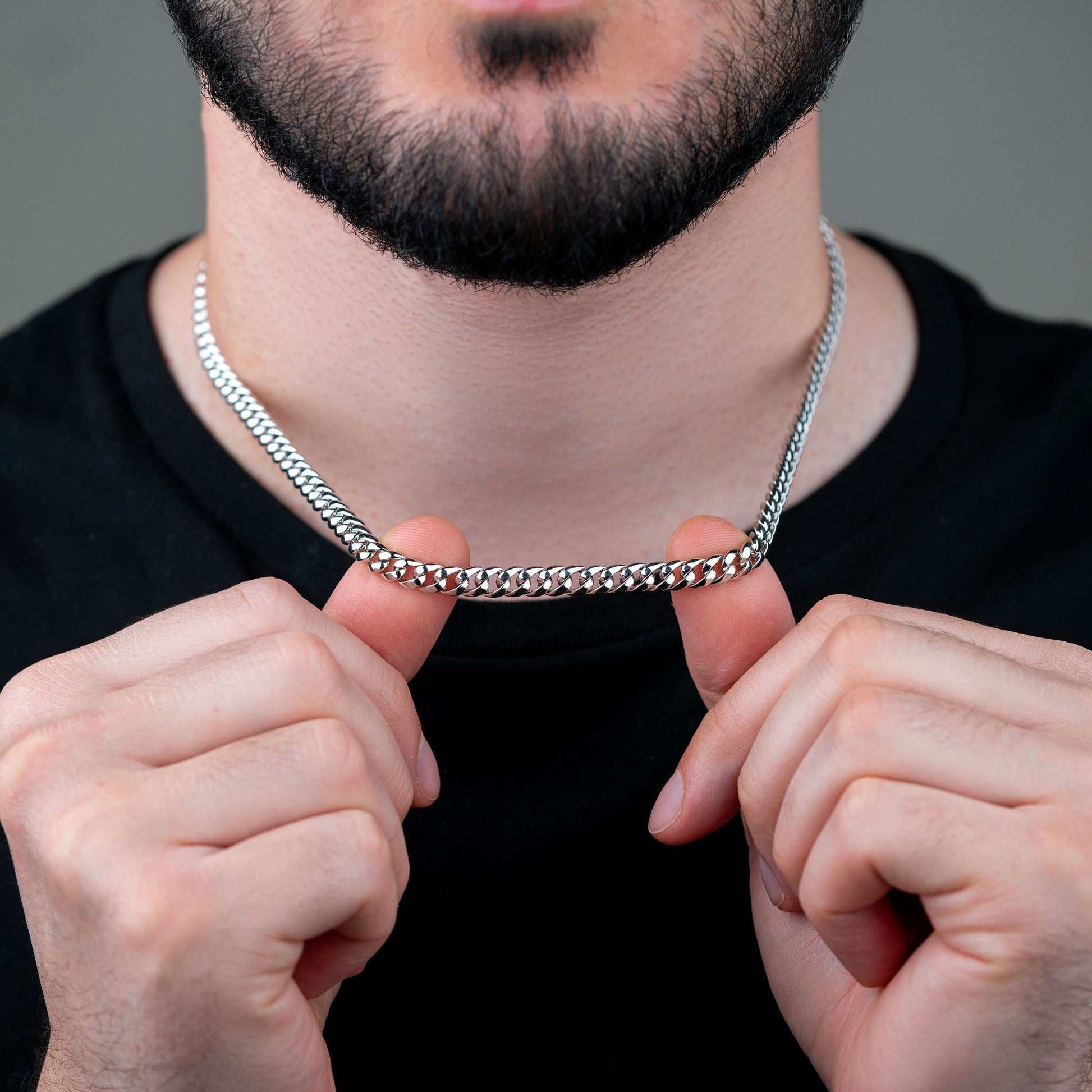 6MM Miami Cuban Link Chain in 925 Sterling Silver with Moissanite Stones
