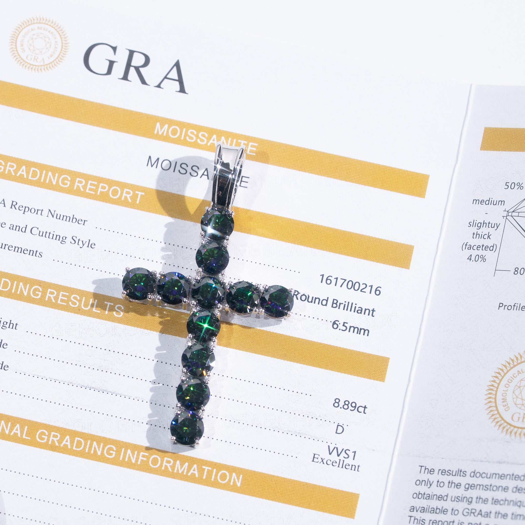 Moissanite Tennis Cross Pendant Mystic Green in 925 Sterling Silver