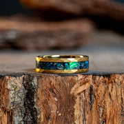 Green Opal x Meteorite Gold HammeredTungsten Carbide Ring - 6mm
