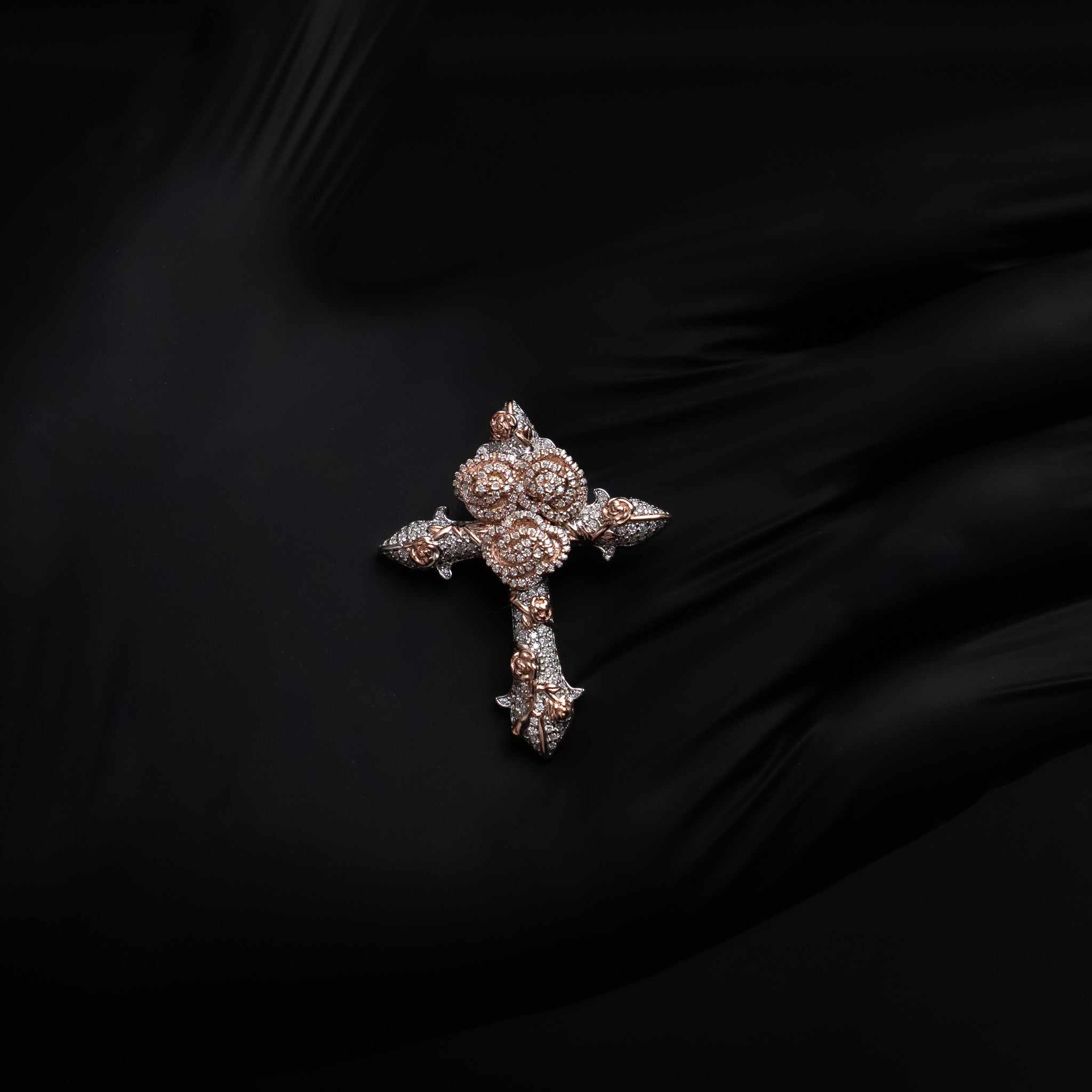 Rose Thorns Moissanite Cross Pendant Solid 925 Sterling Silver