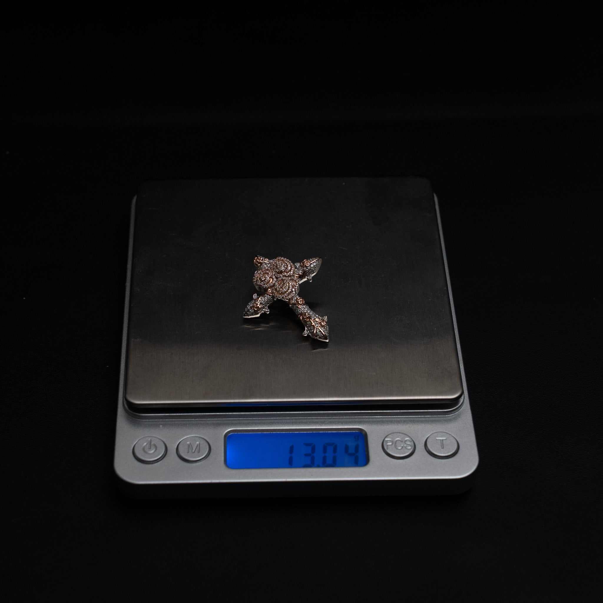 Rose Thorns Moissanite Cross Pendant Solid 925 Sterling Silver