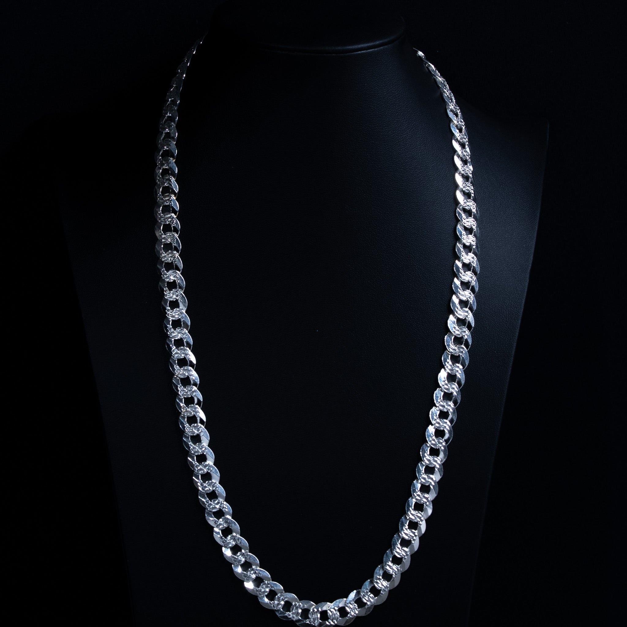 Flat Miami Cuban Curb Link Chain Diamond Cut in 925 Sterling Silver