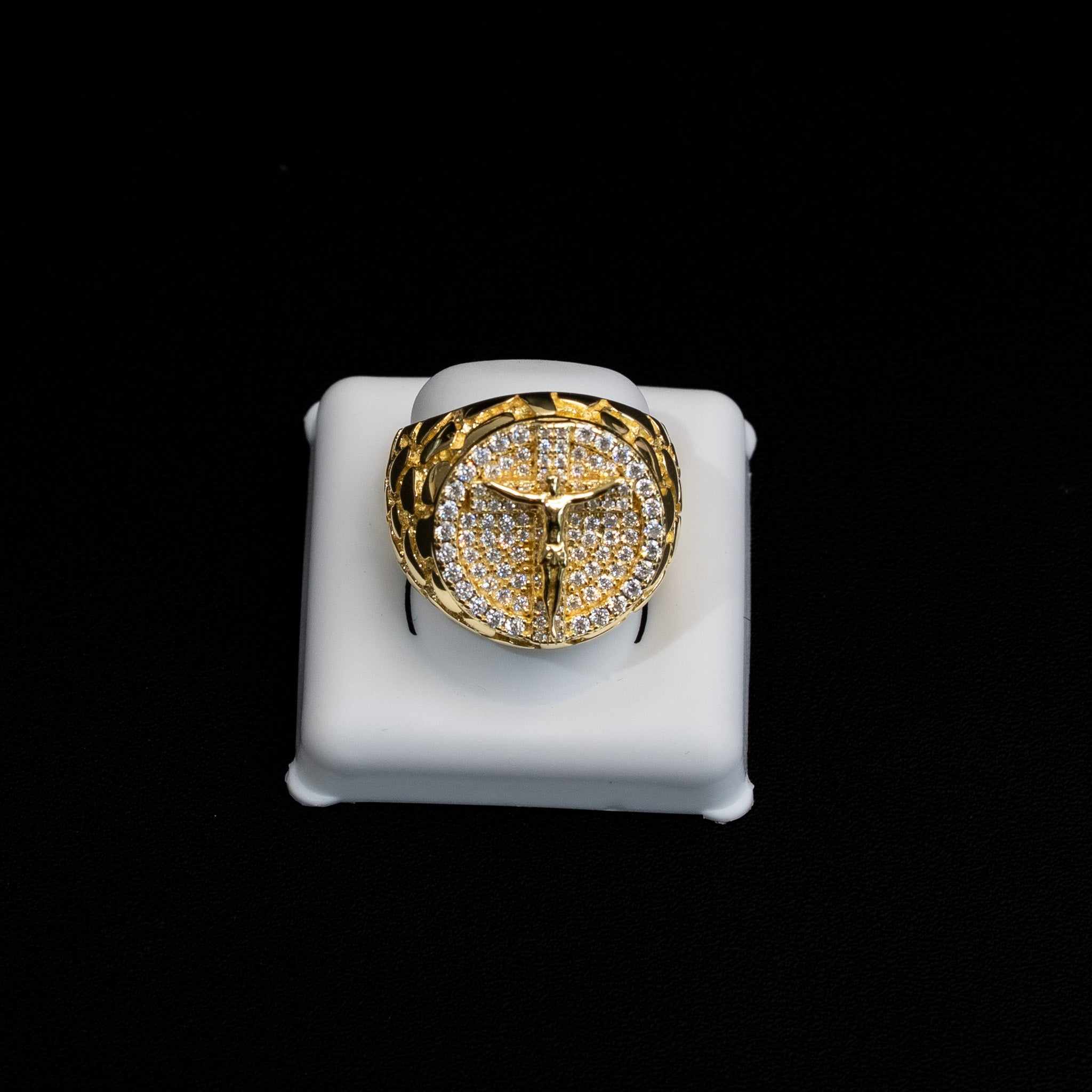 Jesus Crucifix Cross Moissanite Nugget Ring 14K Gold Over Solid 925 Sterling Silver
