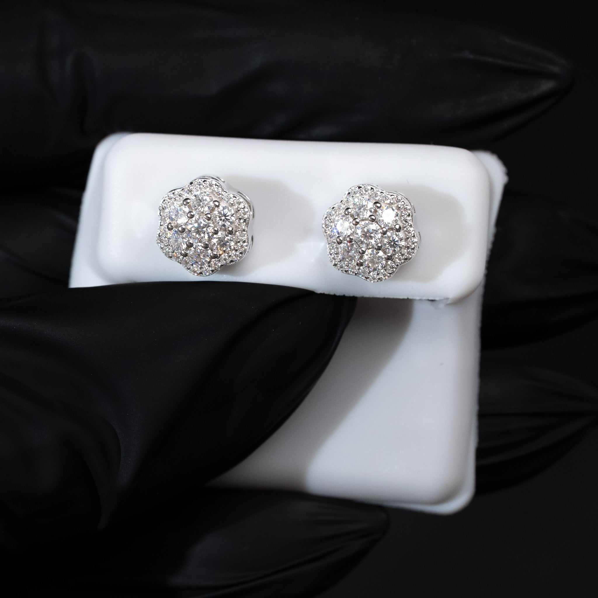 Moissanite Flower Stud Earrings 925 Sterling Silver Screw Back