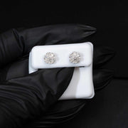 Moissanite Flower Stud Earrings Baguette Cut 925 Sterling Silver Screw Back