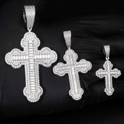 Moissanite Orthodox Cross Pendant - 925 Sterling Silver Baguette Iced Necklace