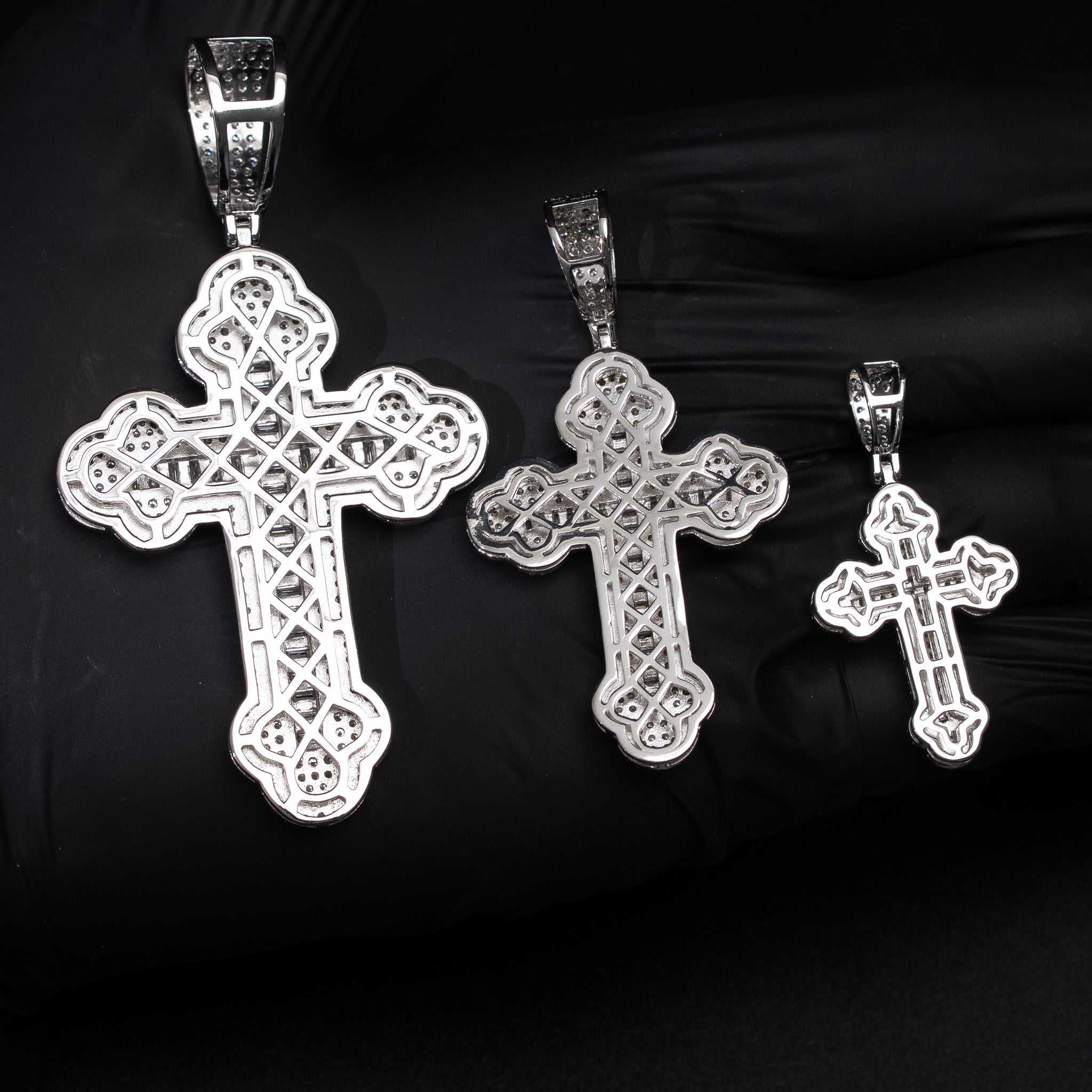 Moissanite Orthodox Cross Pendant - 925 Sterling Silver Baguette Iced Necklace