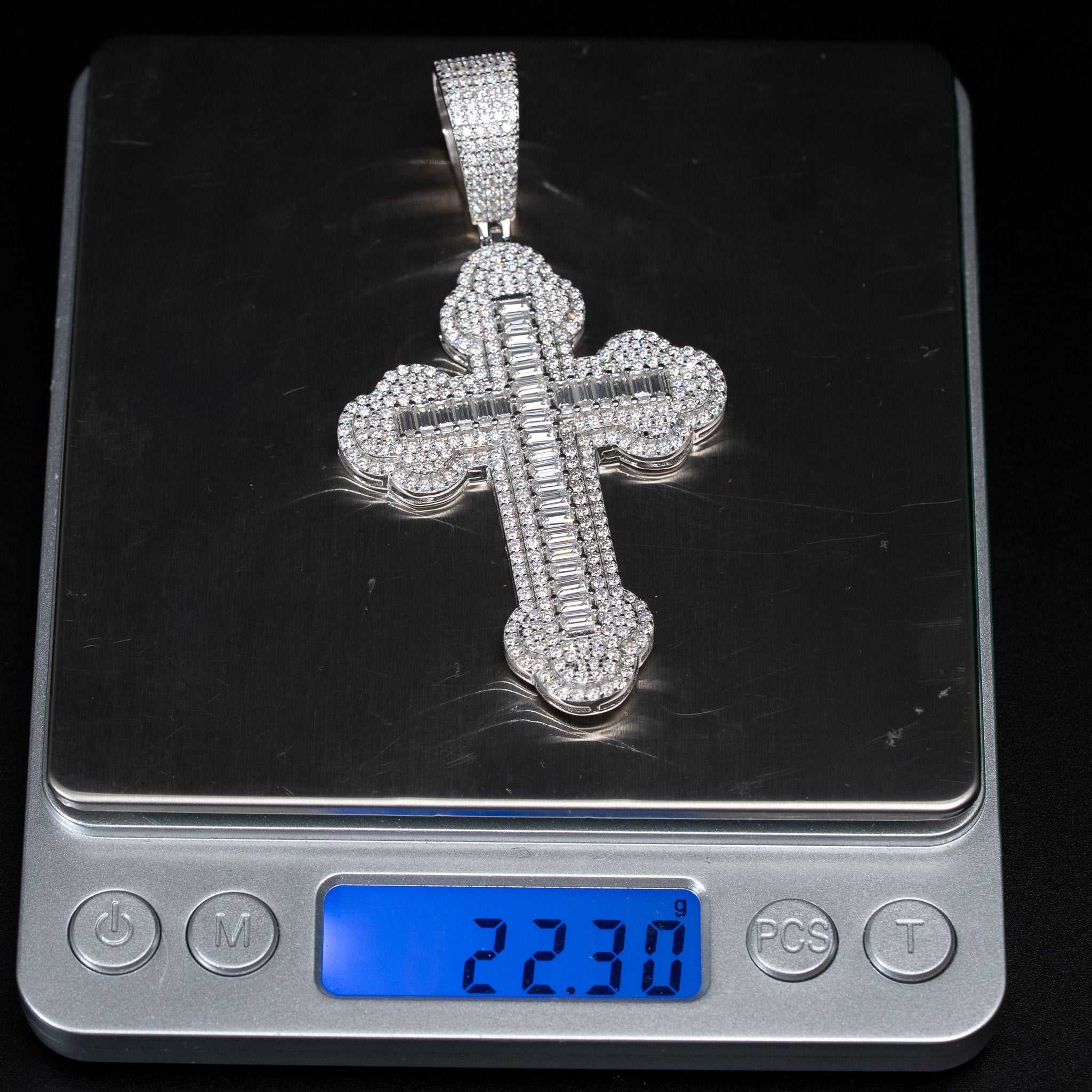 Moissanite Orthodox Cross Pendant - 925 Sterling Silver Baguette Iced Necklace