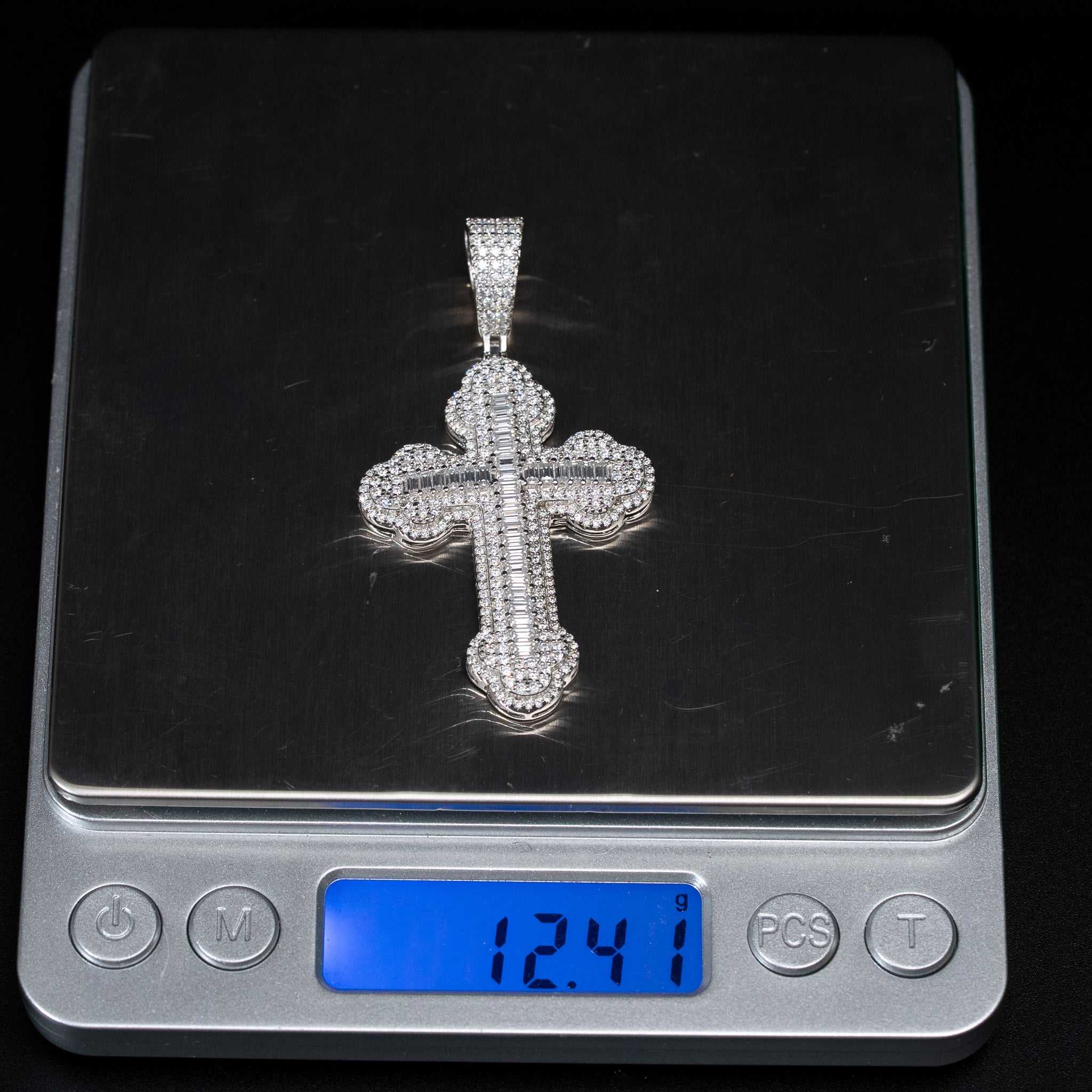 Moissanite Orthodox Cross Pendant - 925 Sterling Silver Baguette Iced Necklace