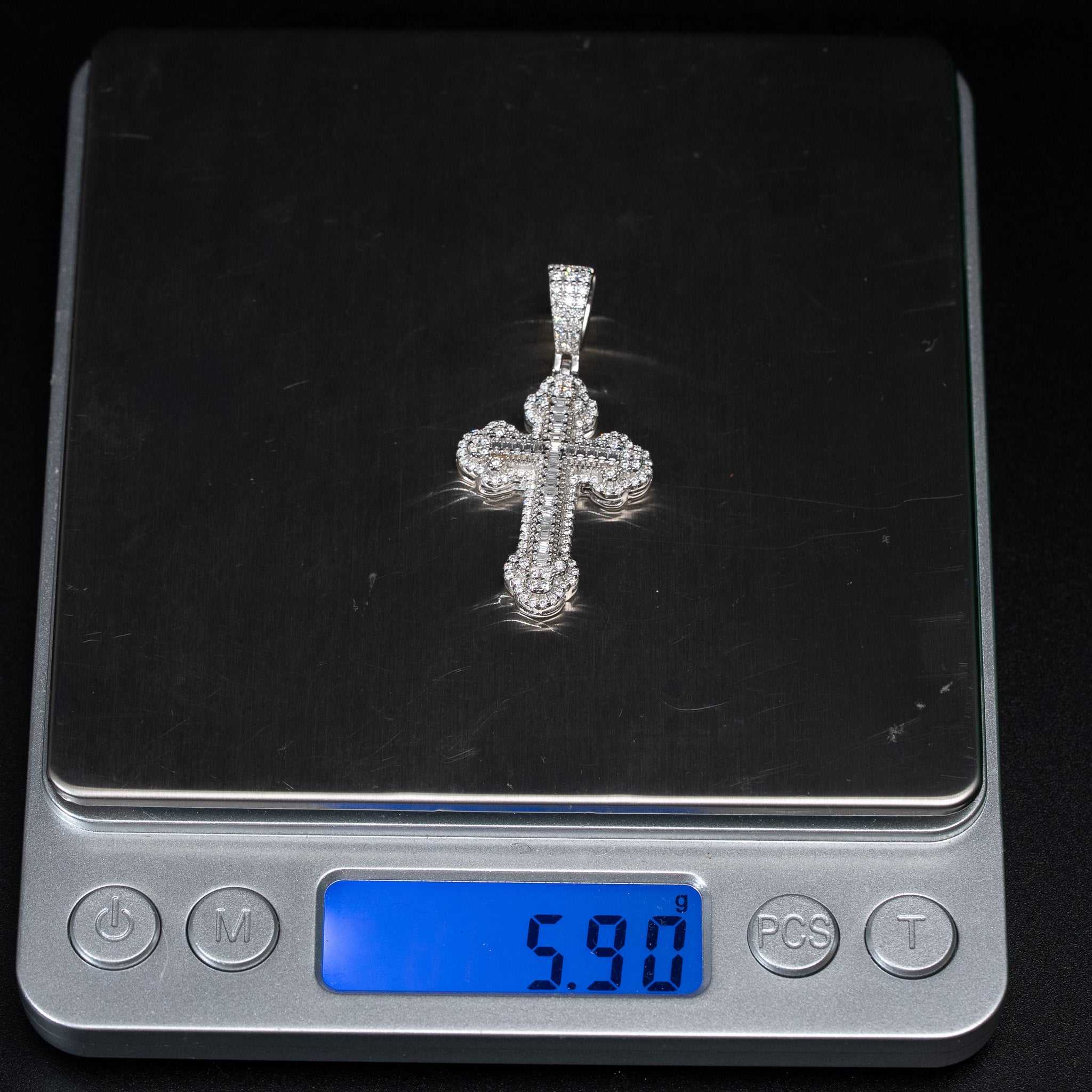 Moissanite Orthodox Cross Pendant - 925 Sterling Silver Baguette Iced Necklace