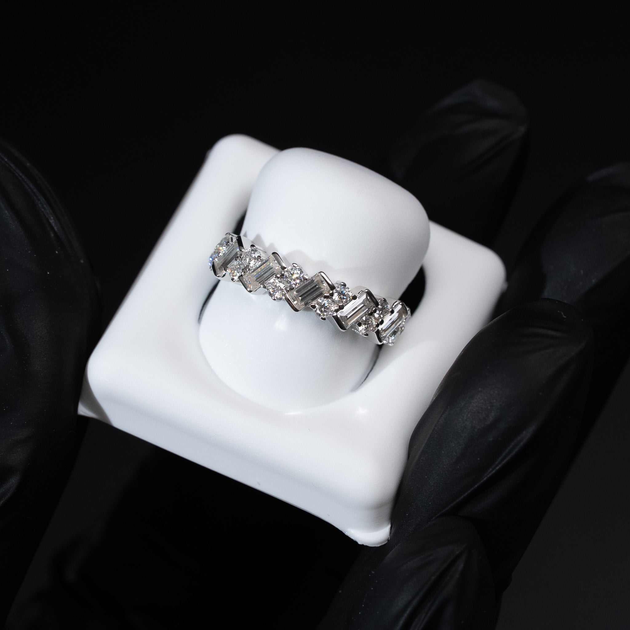 Moissanite Ring for Women – 1.1 Carat Baguette & Round Cut 925 Sterling Silver