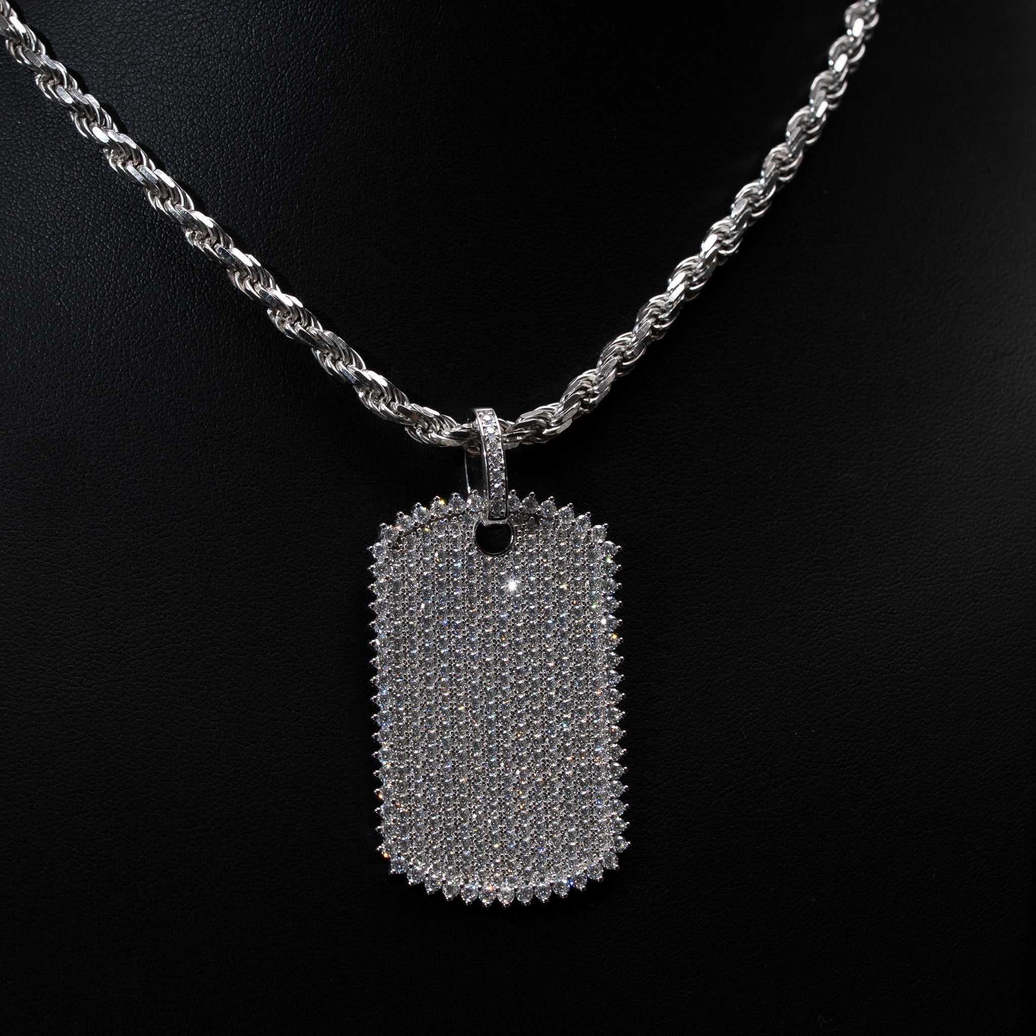 Real Solid 925 Sterling Silver Moissanite Dog Tag Iced Hip Hop Pendant Necklace