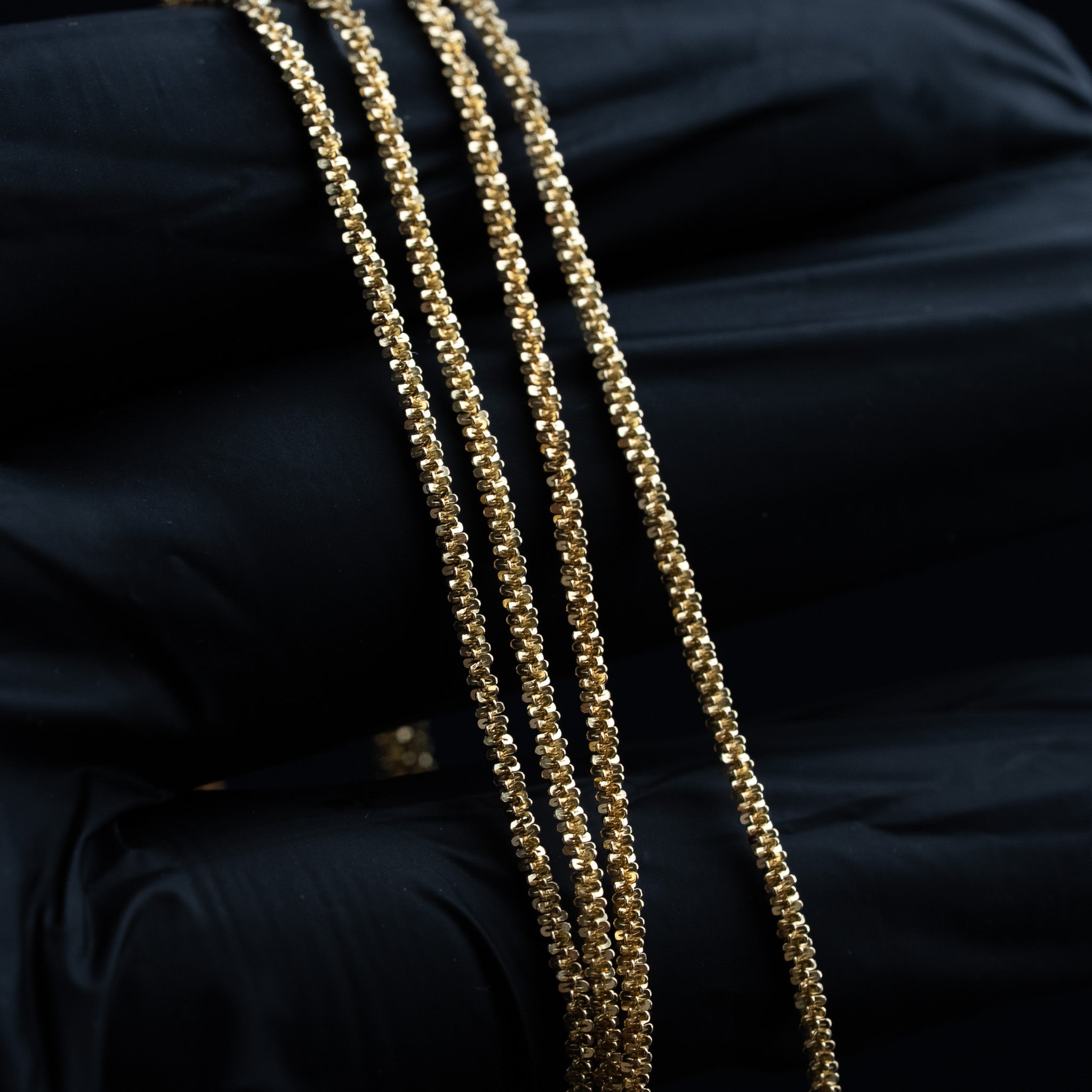 Sparkle Twisted Rock Chain & Bracelet 14K Gold Plated 925 Sterling Silver