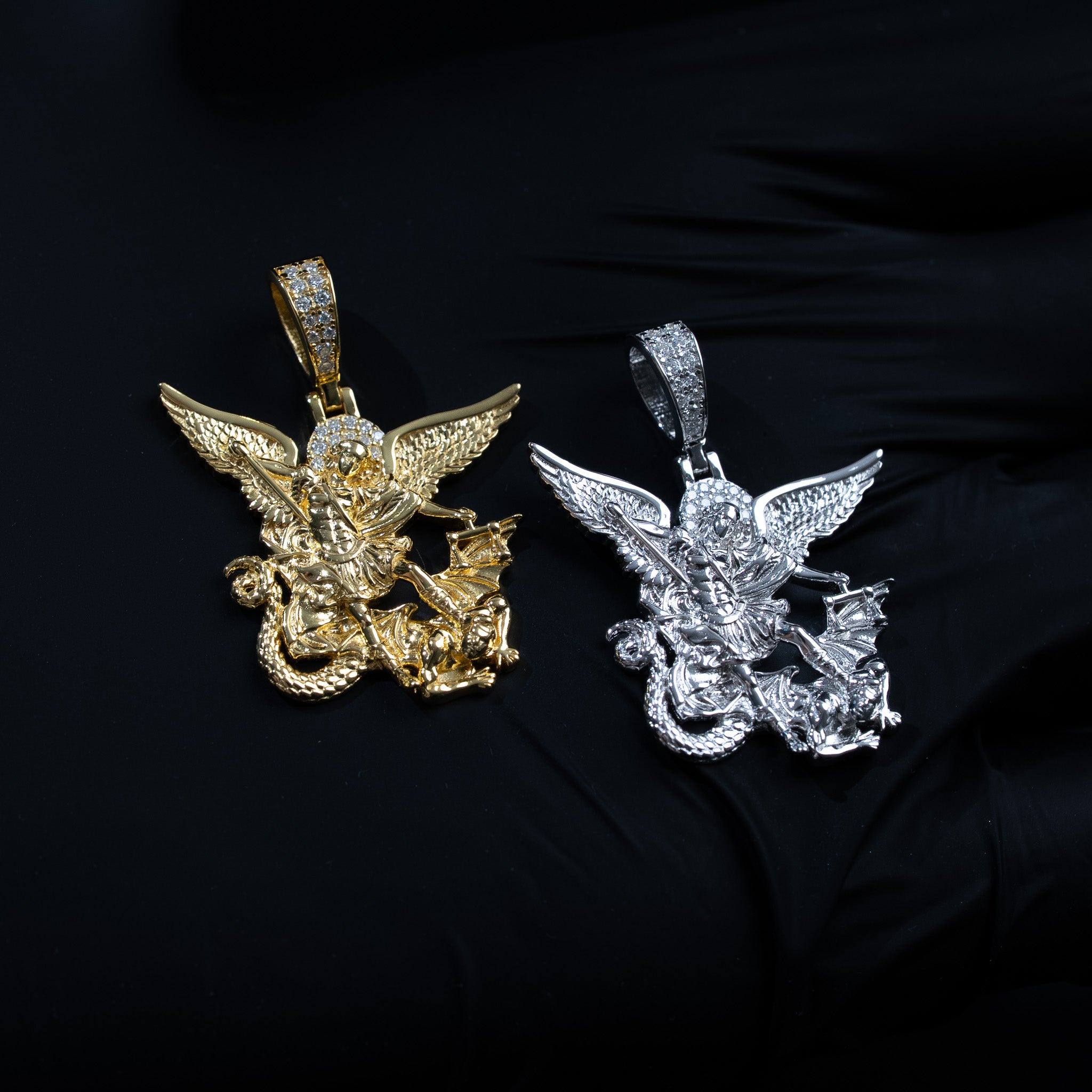 Moissanite Saint Michael The Archangel Pendant 925 Sterling Silver/14K Gold Plated