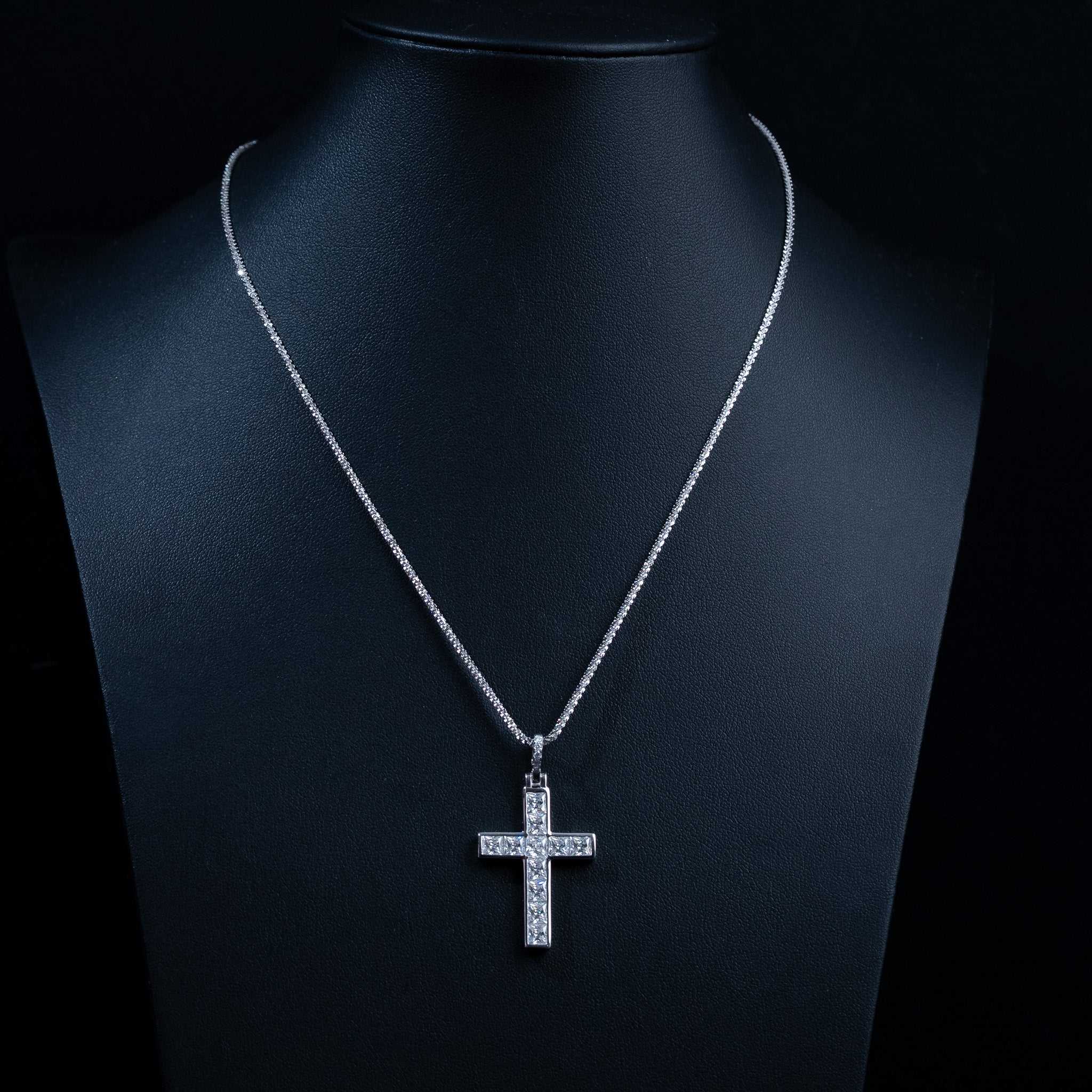 Moissanite 4.6 TCW Princess Cut Tennis Cross Pendant