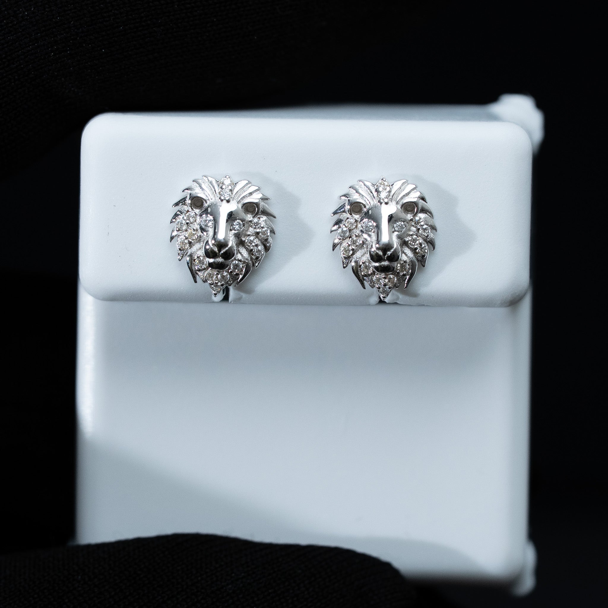 Lion Head Moissanite Stud Earrings – 0.13 TCW 925 Sterling Silver VVS1 D Color Screw Back