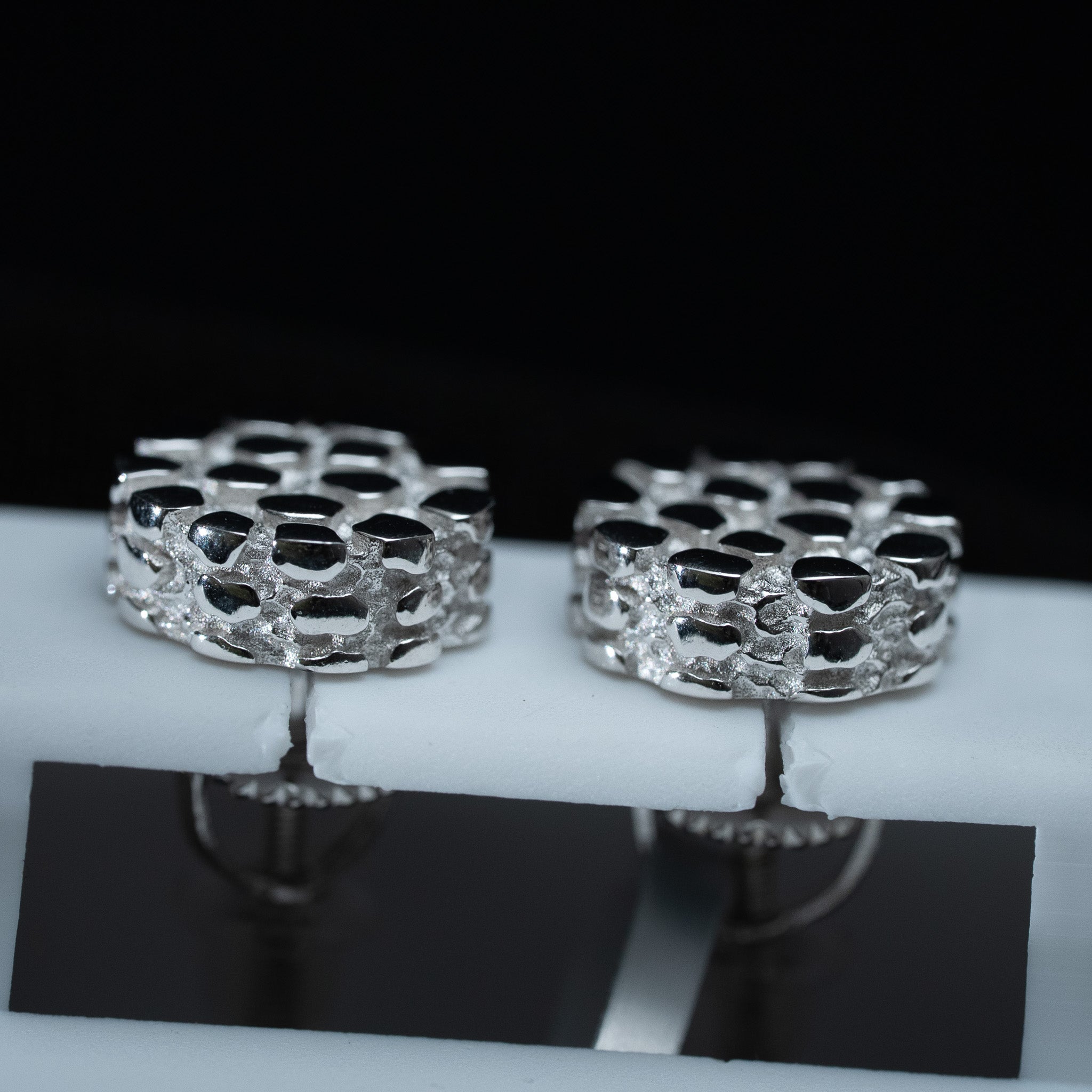 Men’s Nugget Earrings – Solid 925 Sterling Silver 10mm Screw Back