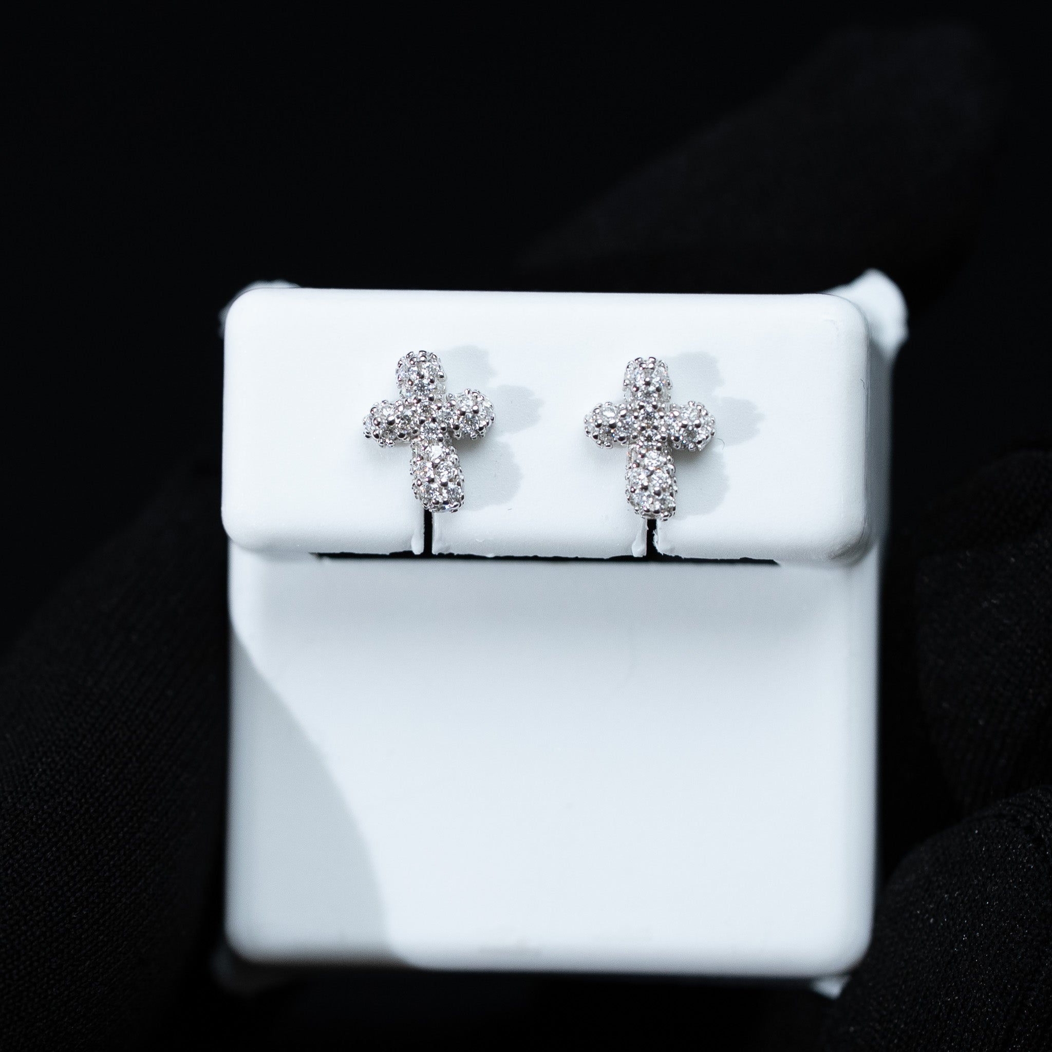 Puffed Cross Moissanite Stud Earrings – 0.42 TCW 925 Sterling Silver VVS1 D Color