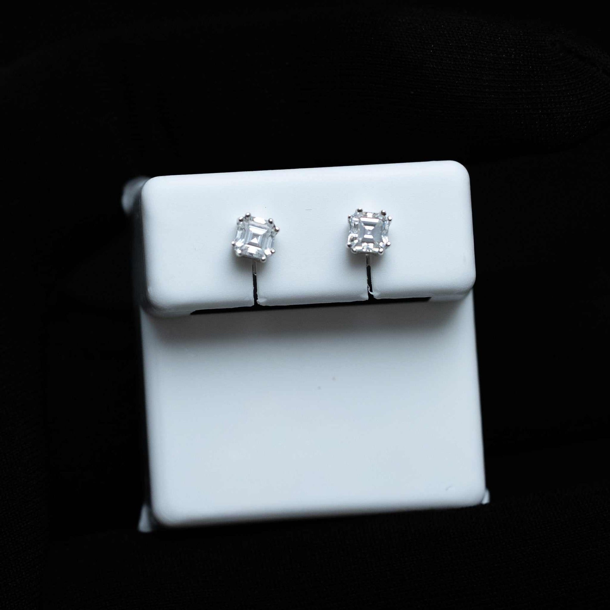 Asscher cut moissanite stud earrings 0.6 carat in 925 sterling silver with screw back closure