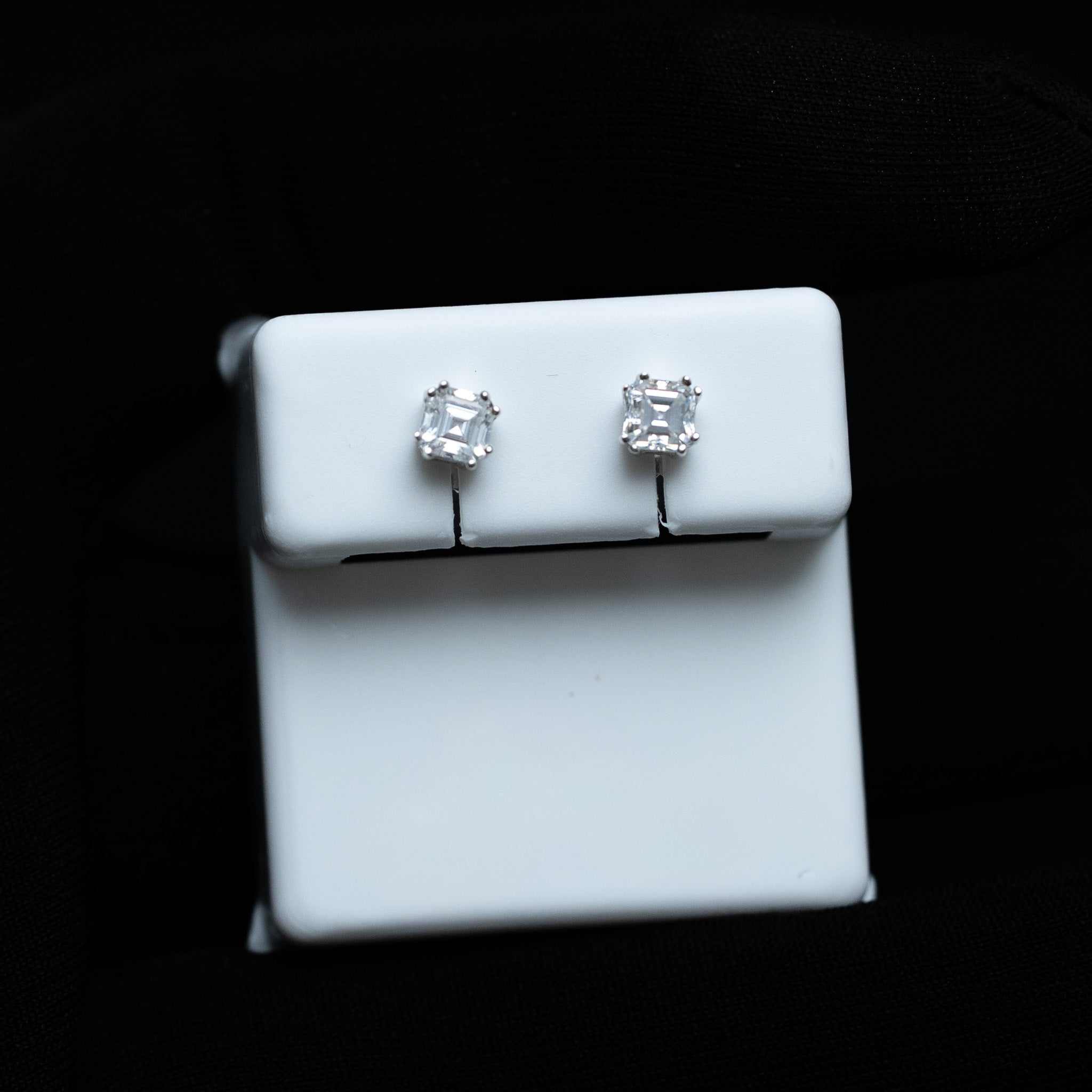 Asscher cut moissanite stud earrings 0.6 carat in 925 sterling silver with screw back closure