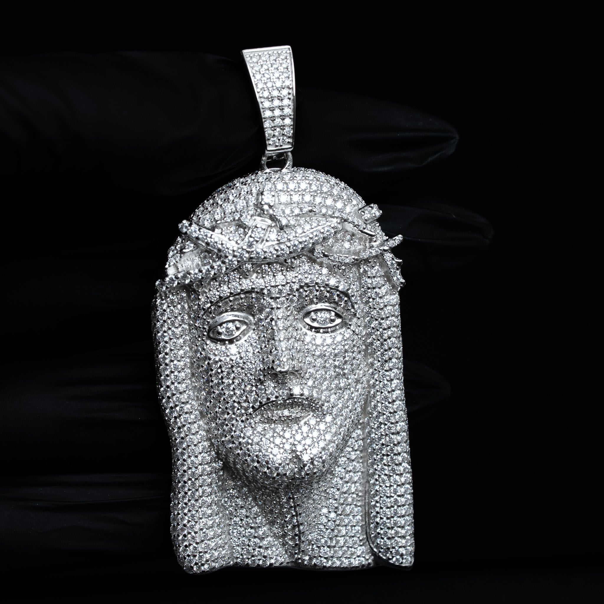 Moissanite Jesus Piece Head Fully Iced Pendant 925 Sterling Silver (Multiple Sizes)