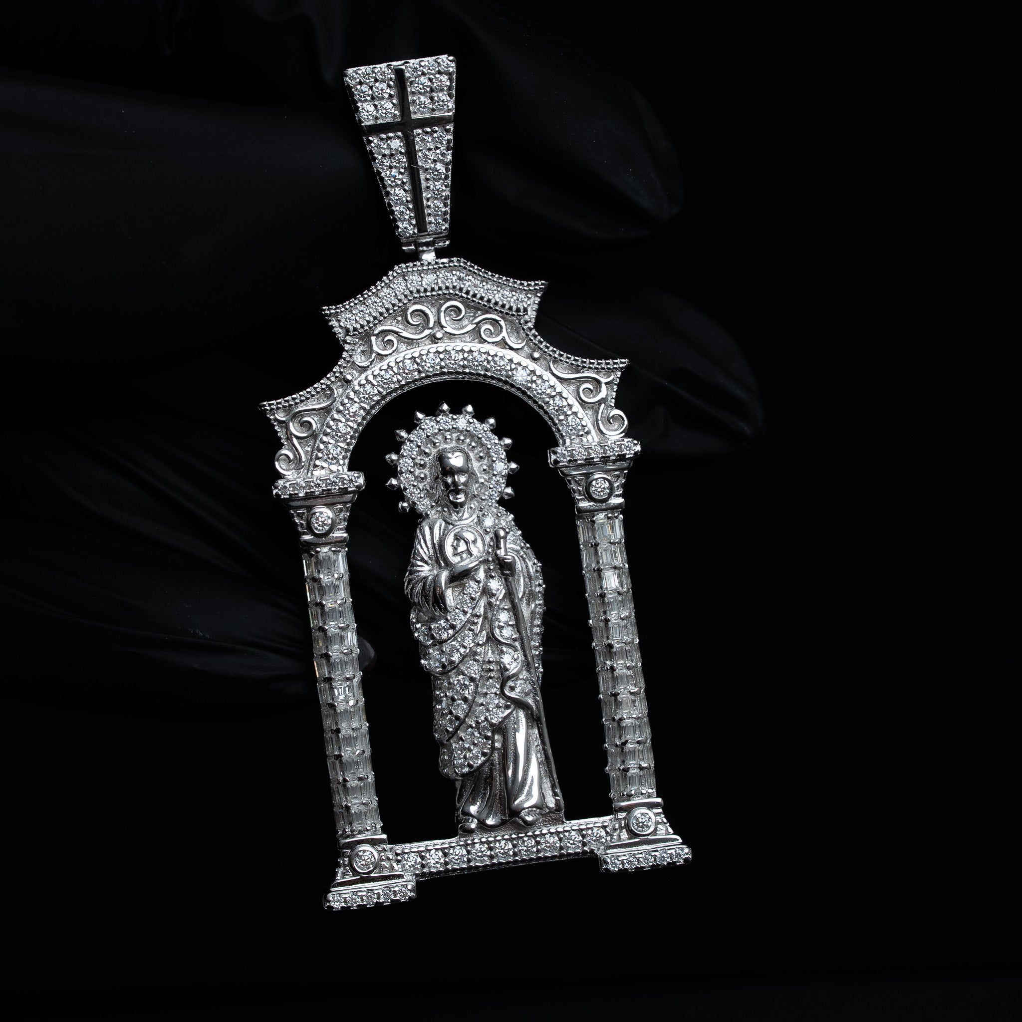 San Judas Tadeo Moissanite Pendant 925 Sterling Silver
