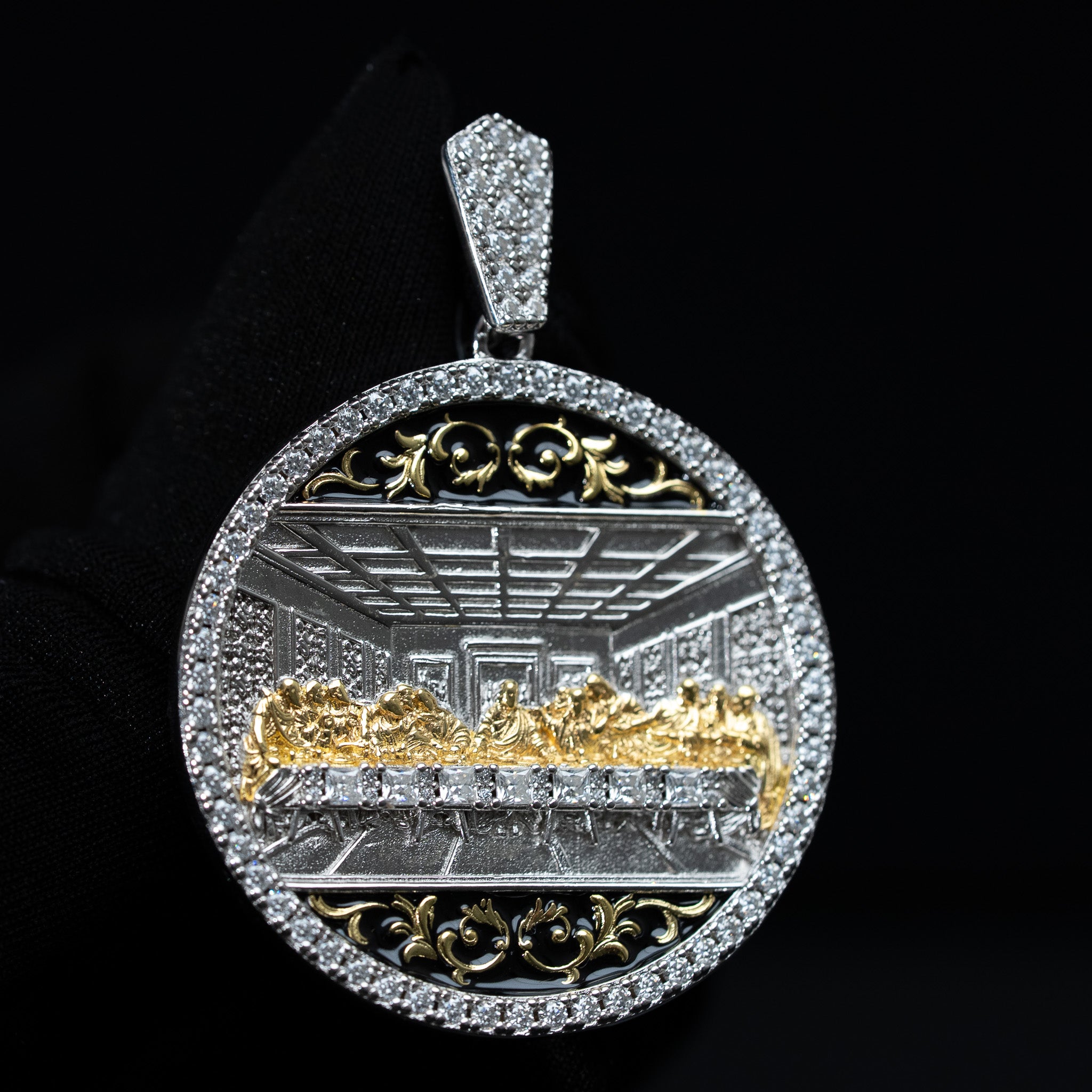 Last Supper Pendant – 1.85 TCW Moissanite Three-Tone Solid 925 Sterling Silver Medallion Religious Jewelry