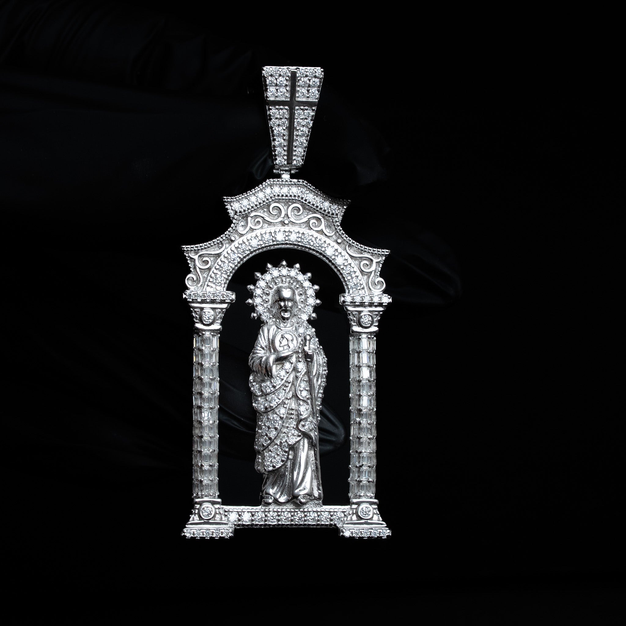 San Judas Tadeo Moissanite Pendant 925 Sterling Silver