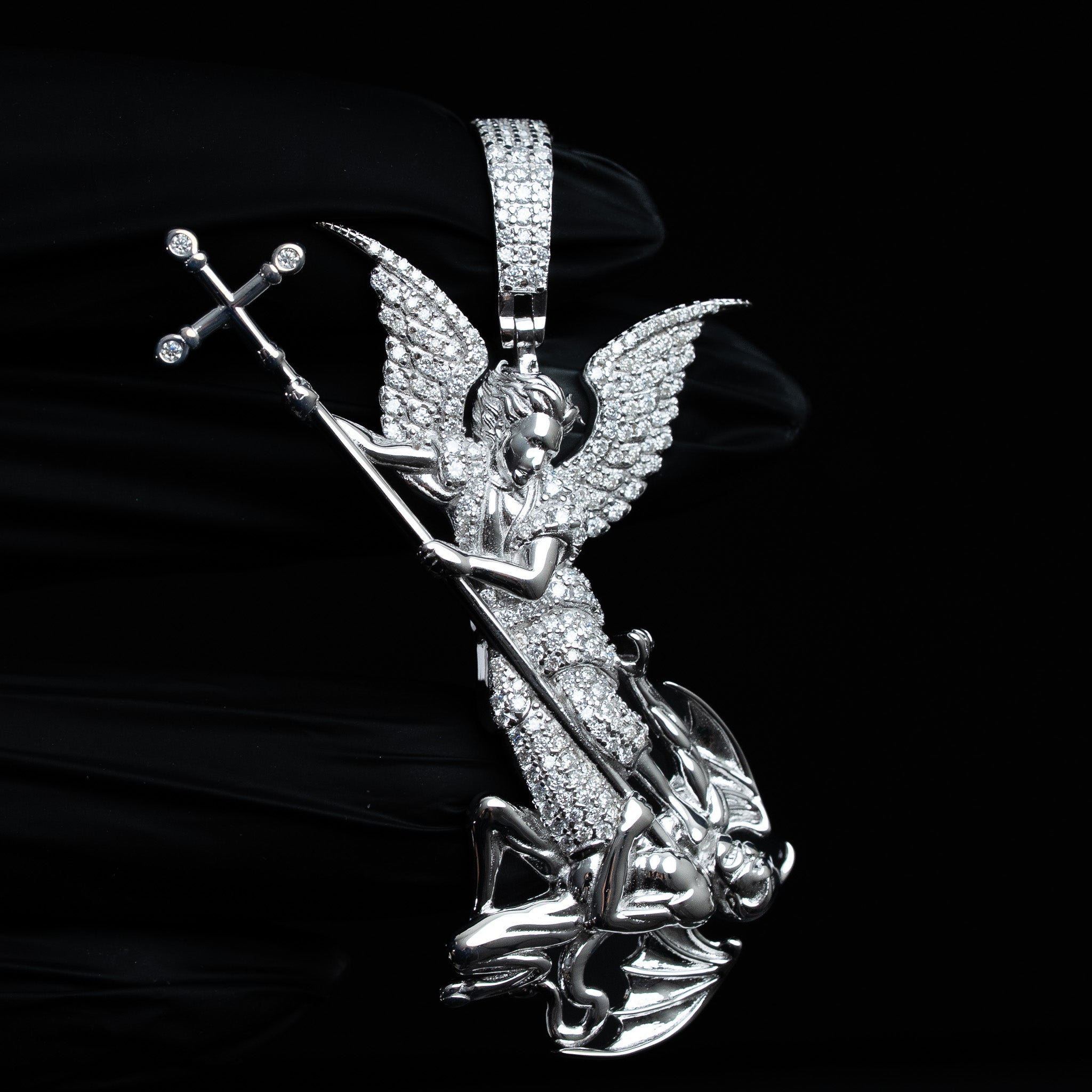 Saint Michael Archangel Pendant Moissanite TCW 1.75 Solid 925 Sterling Silver