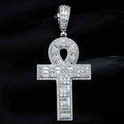 Moissanite Baguette Ankh Cross Pendant 925 Sterling Silver