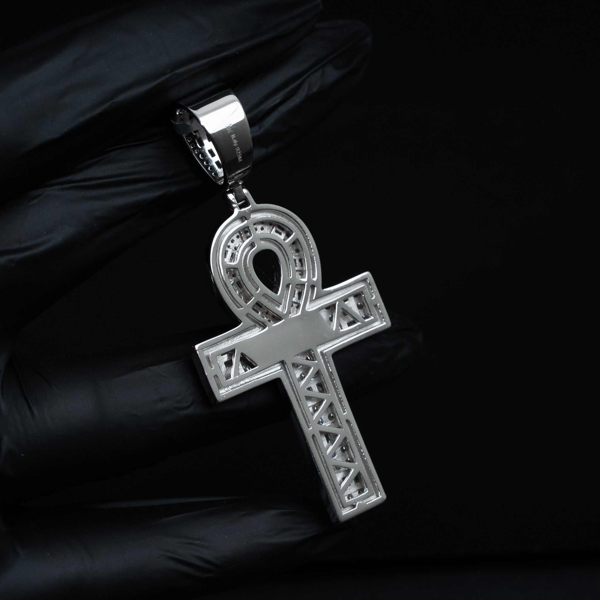 Moissanite Baguette Ankh Cross Pendant 925 Sterling Silver