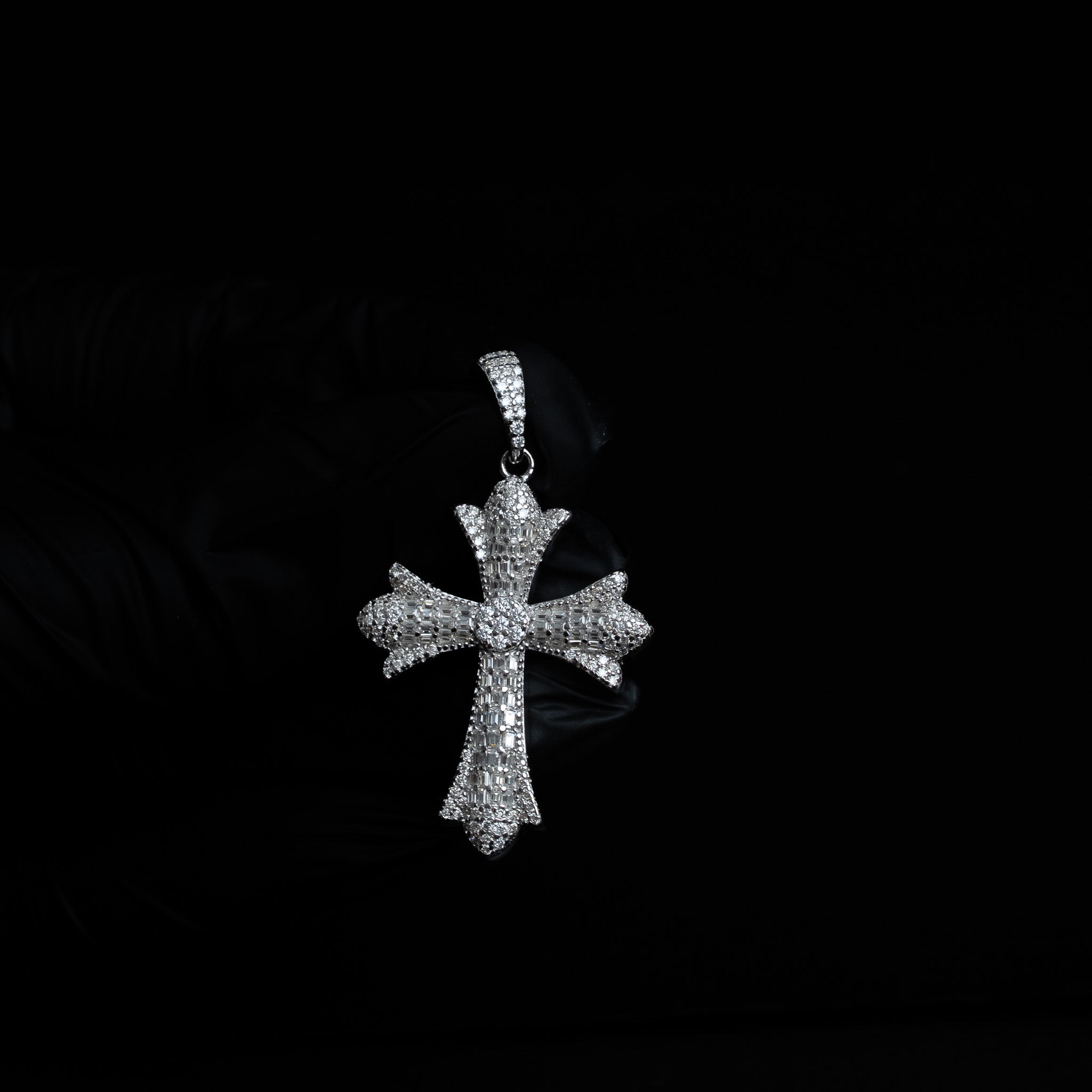 Moissanite Chrome Cross Pendant Baguette Solid 925 Sterling Silver