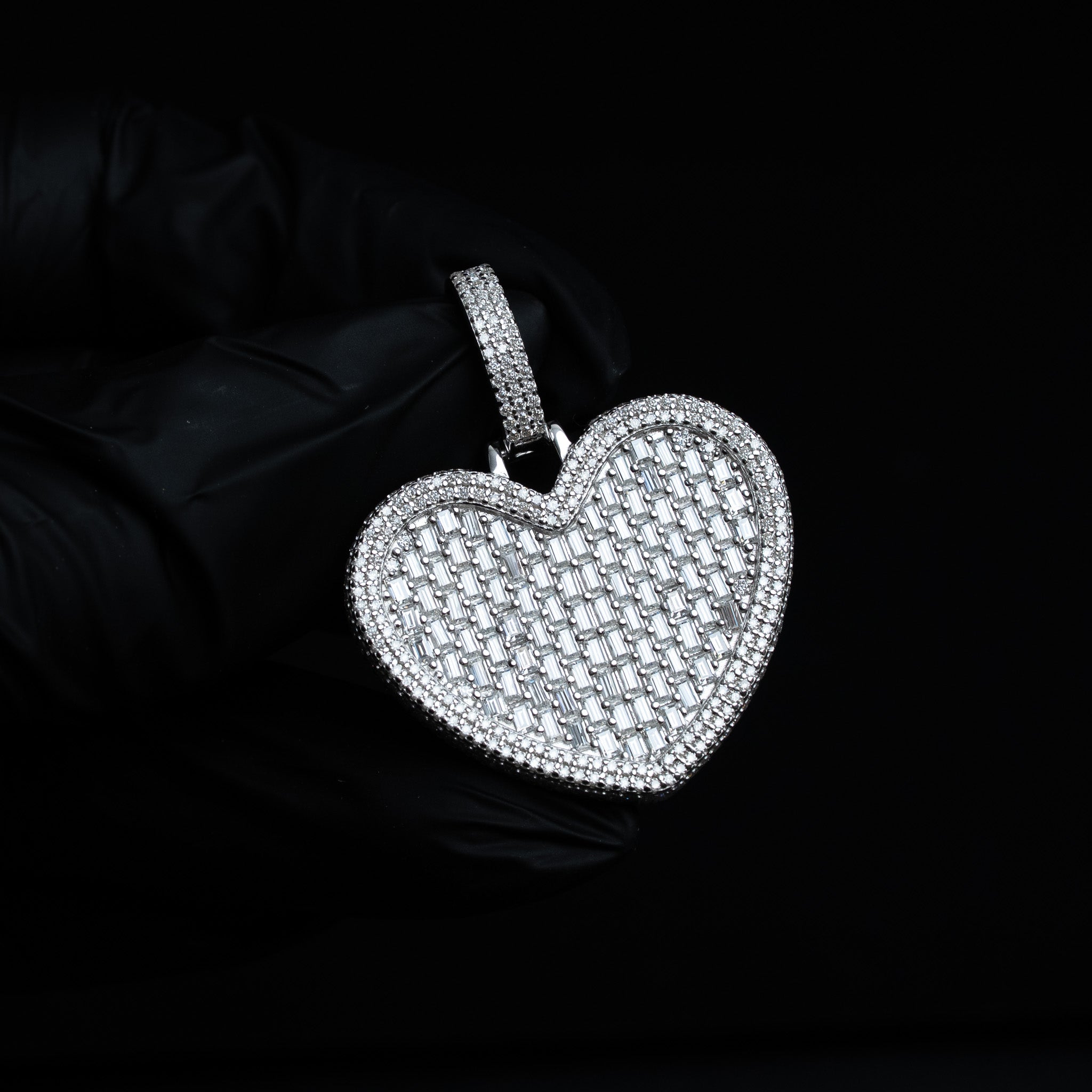 Moissanite Baguette Iced Out Large Heart Pendant 925 Sterling Silver