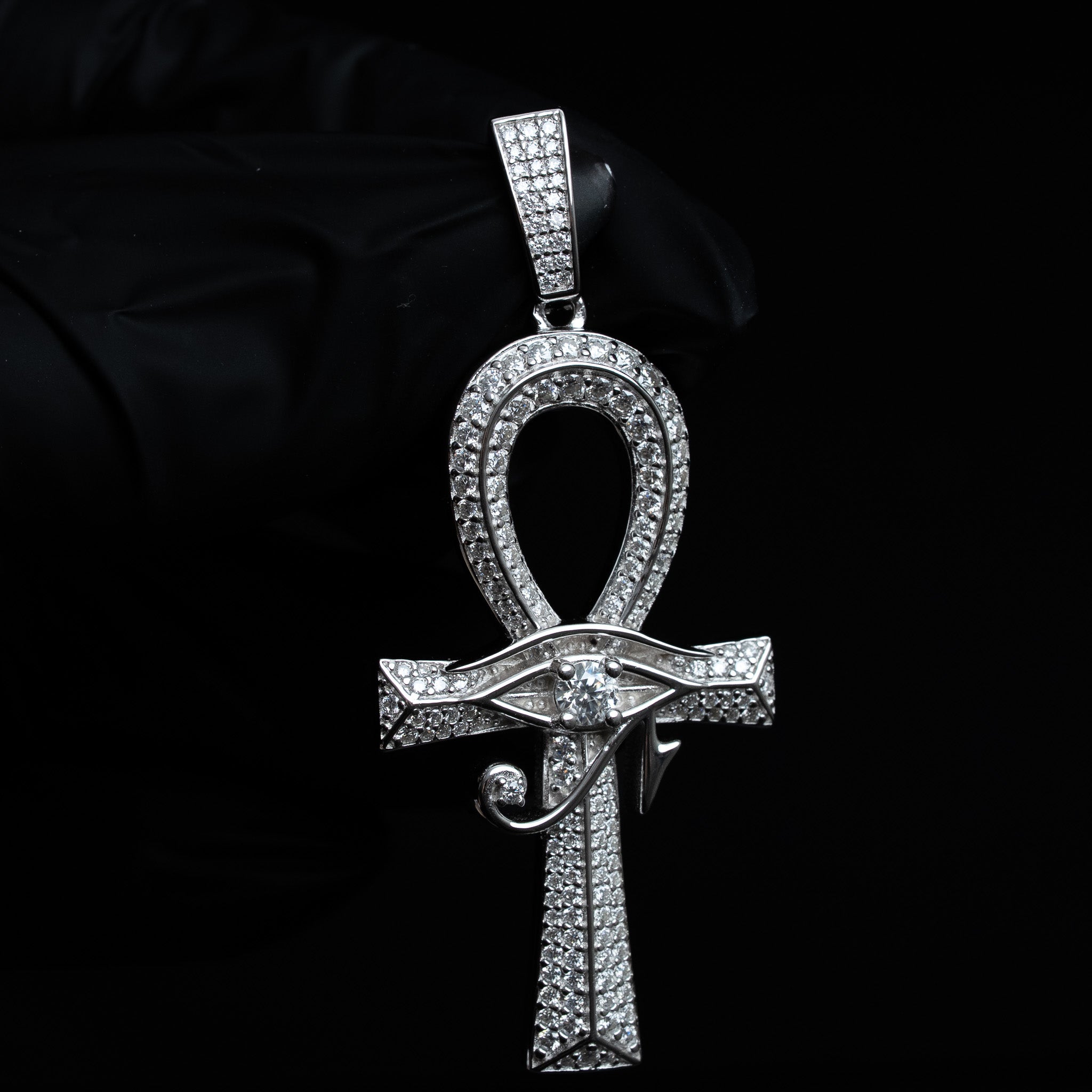 Moissanite Evil Eye Ankh Cross Pendant 925 Sterling Silver