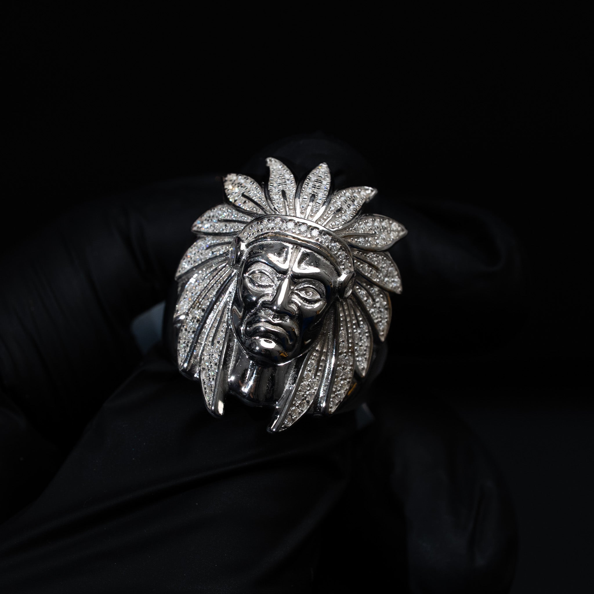 Moissanite Native American Indian Warrior Statement Ring 925 Sterling Silver