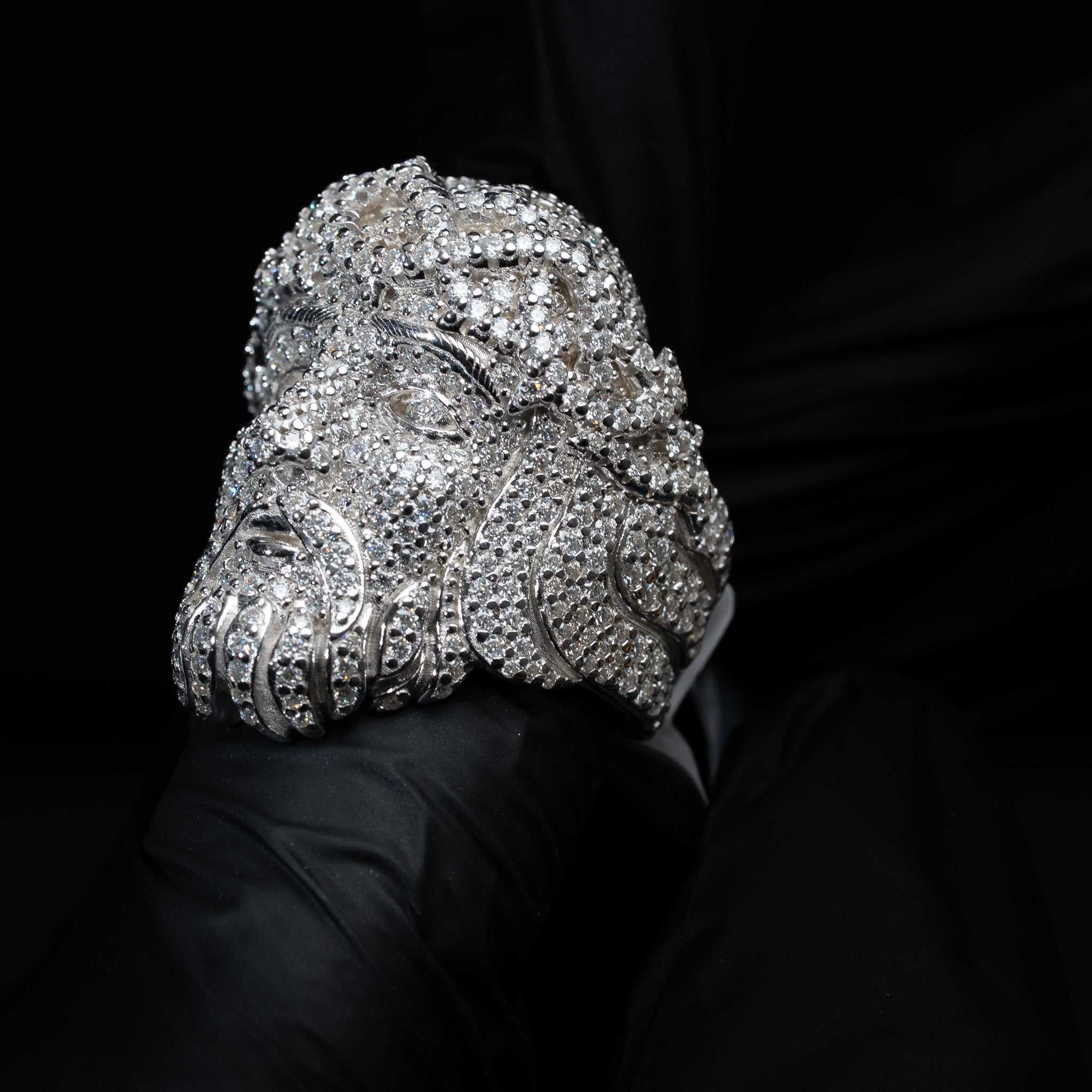 Moissanite Iced Jesus Face Religious Statement Ring 925 Sterling Silver