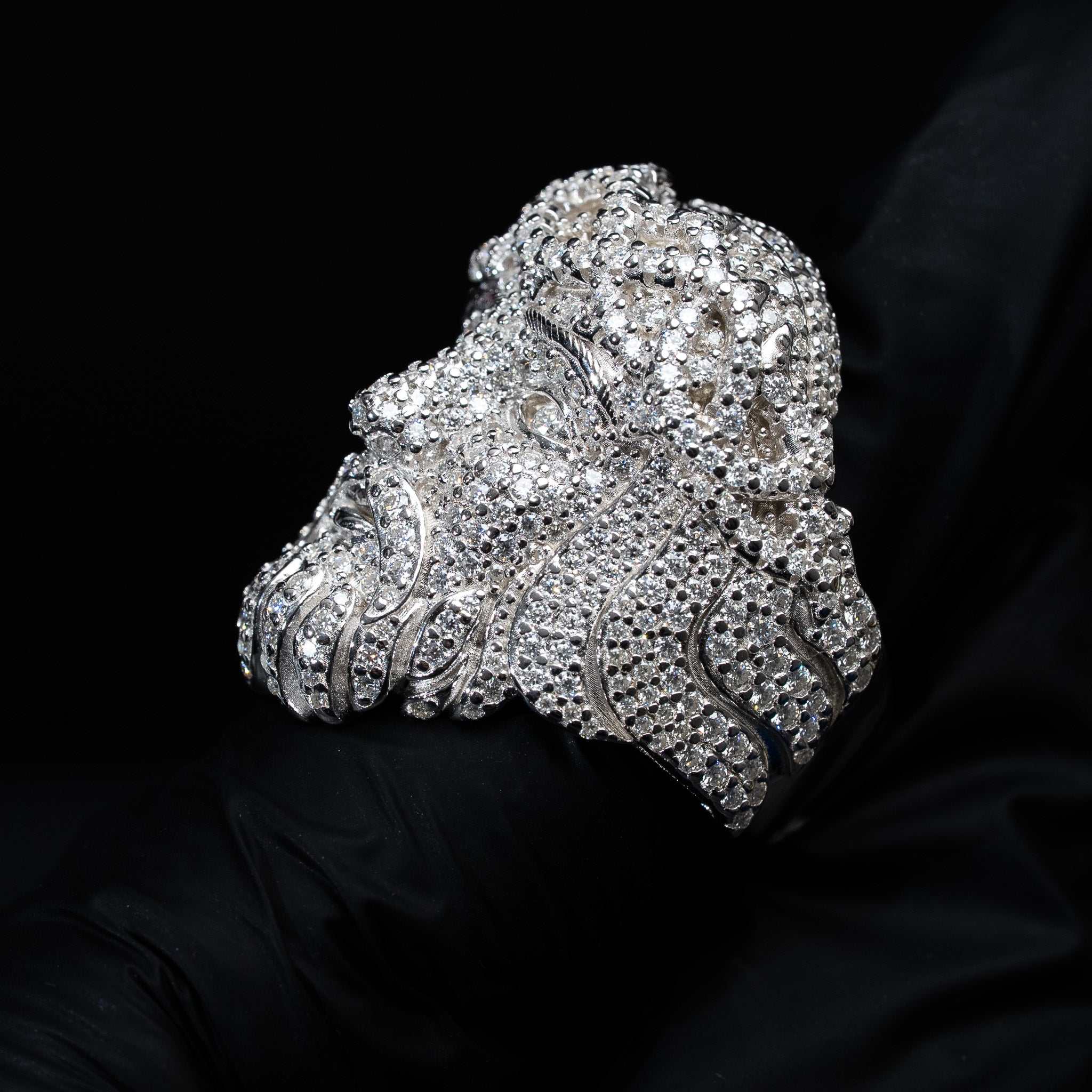 Moissanite Iced Jesus Face Religious Statement Ring 925 Sterling Silver