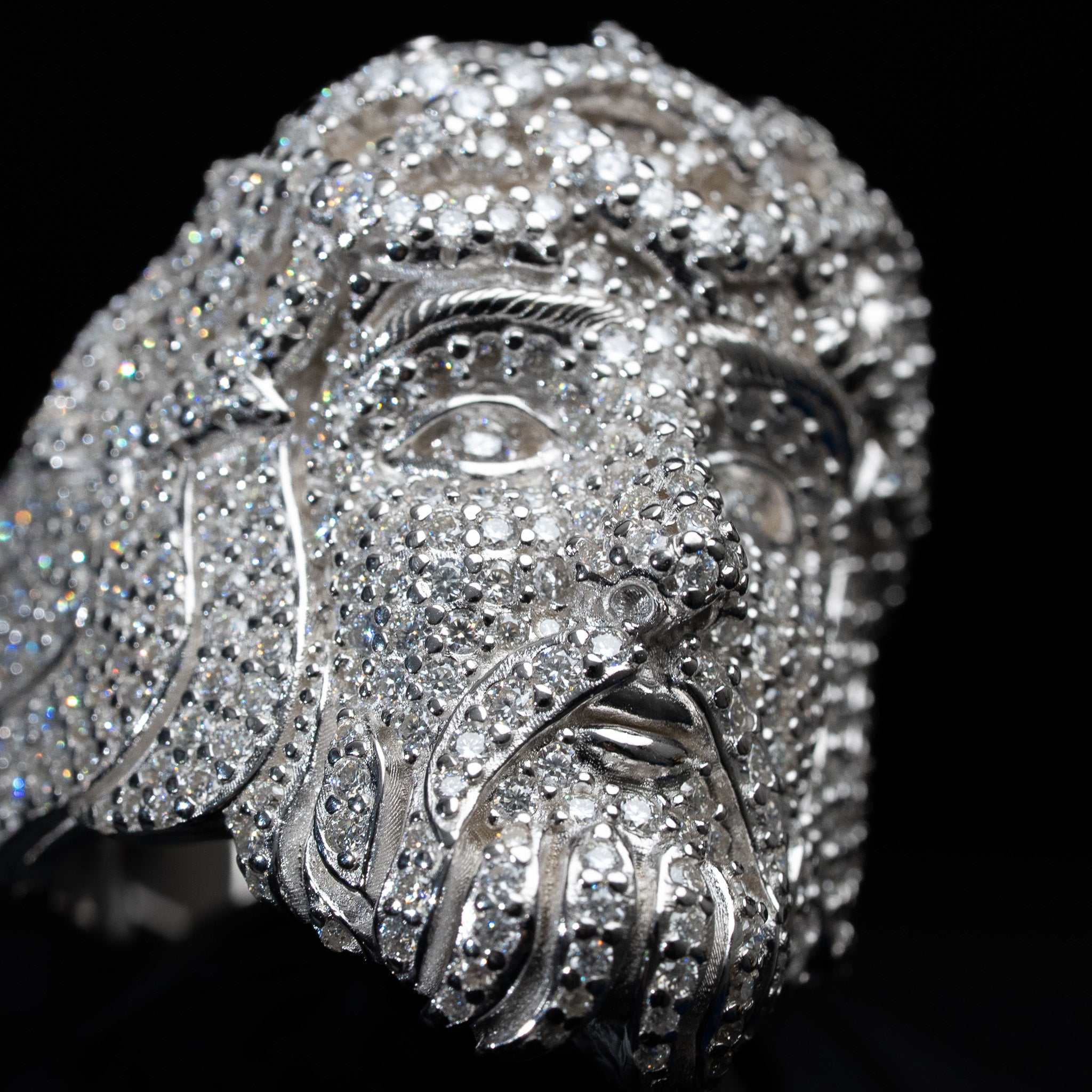 Moissanite Iced Jesus Face Religious Statement Ring 925 Sterling Silver