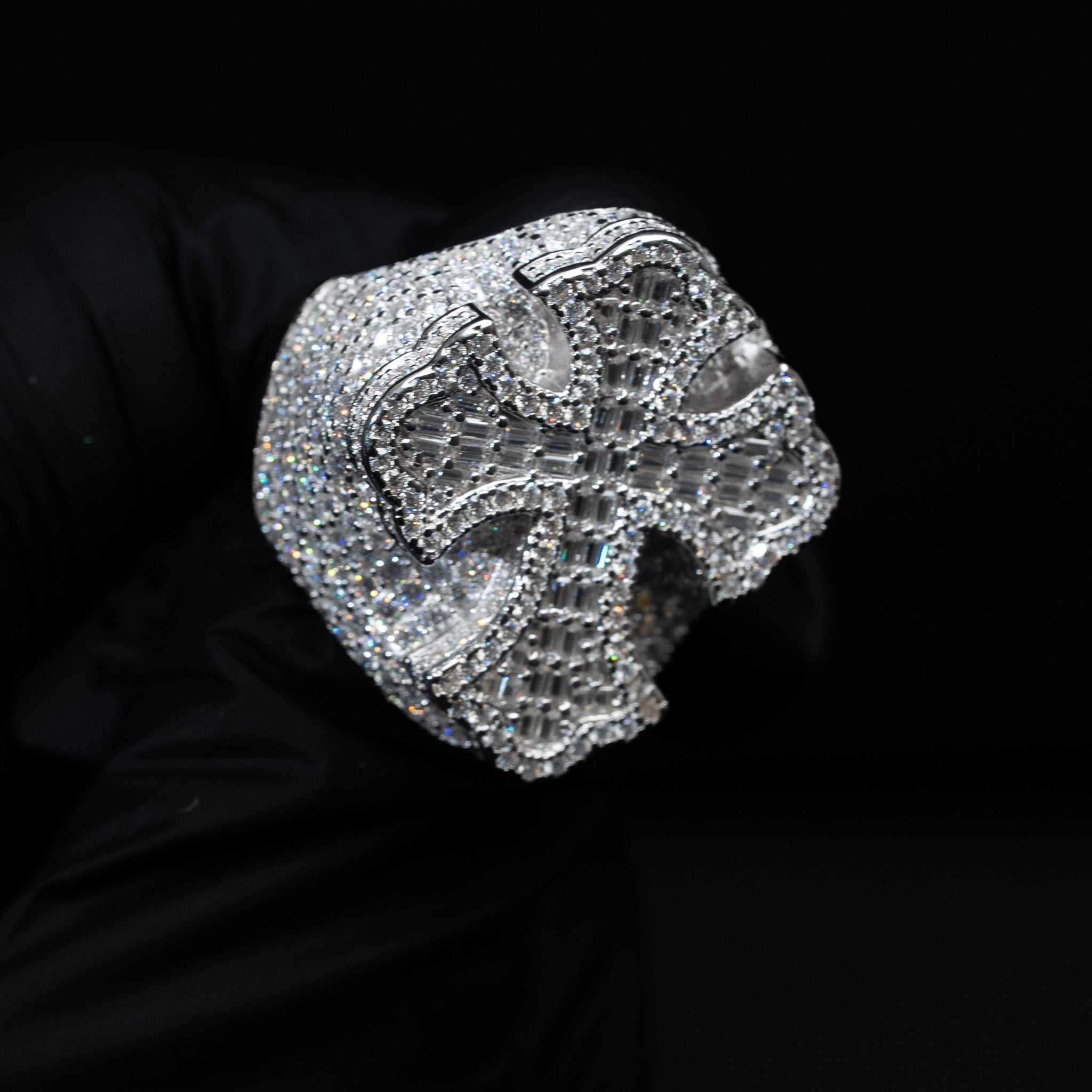 Moissanite Iced Baguette Cross Ring in 925 Sterling Silver