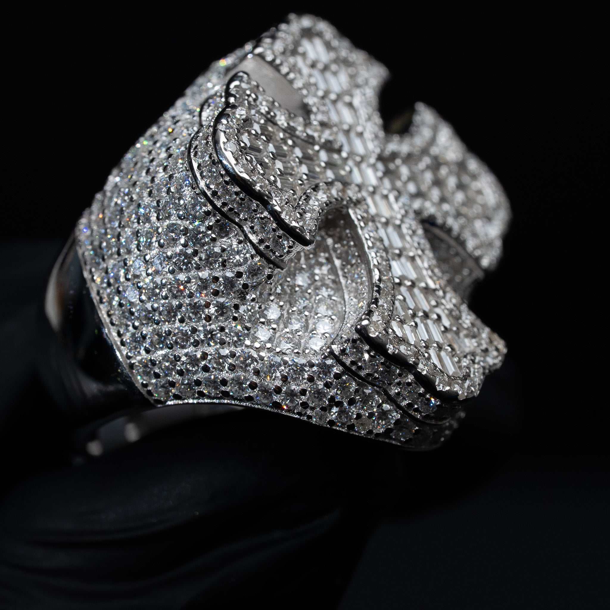 Moissanite Iced Baguette Cross Ring in 925 Sterling Silver