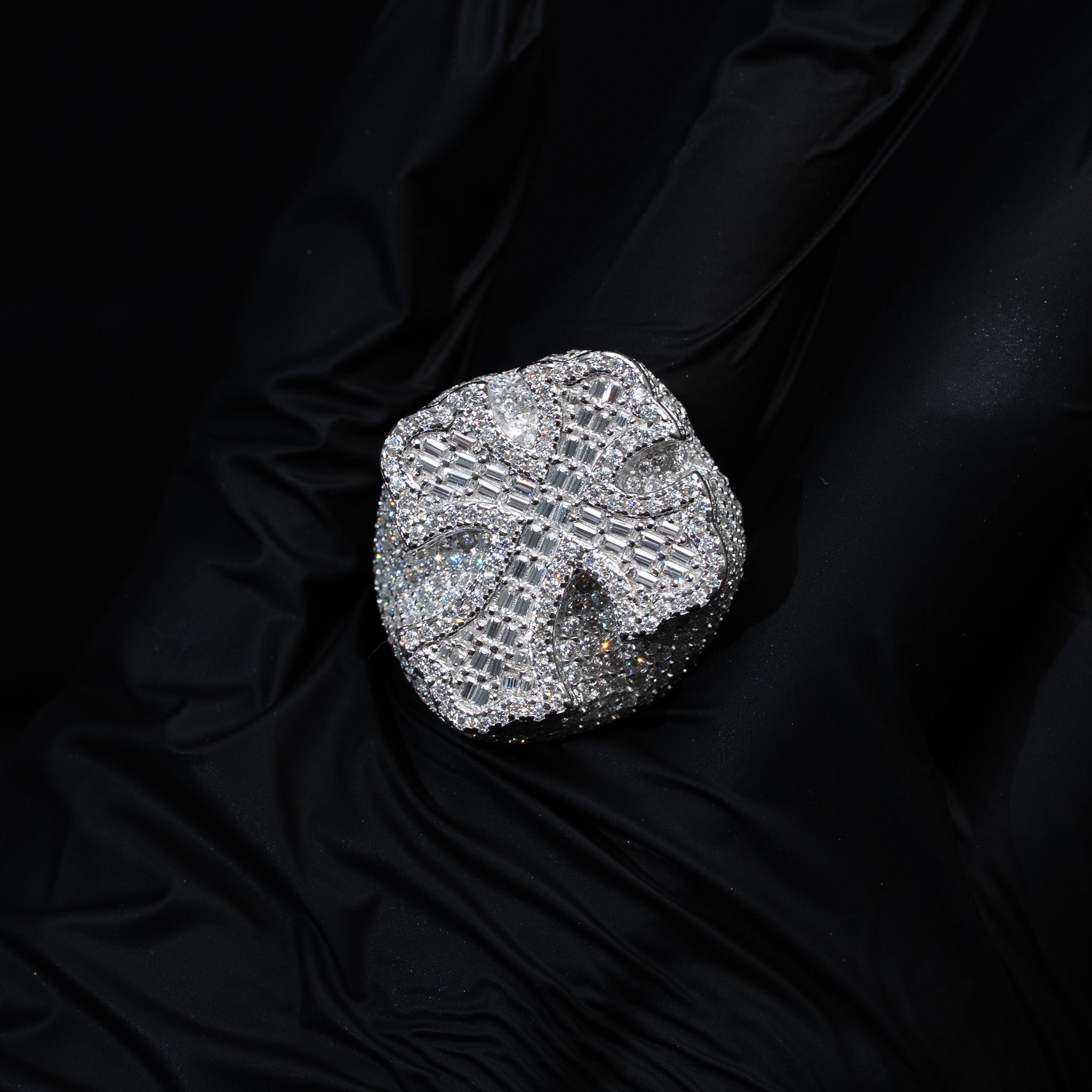 Moissanite Iced Baguette Cross Ring 925 Sterling Silver