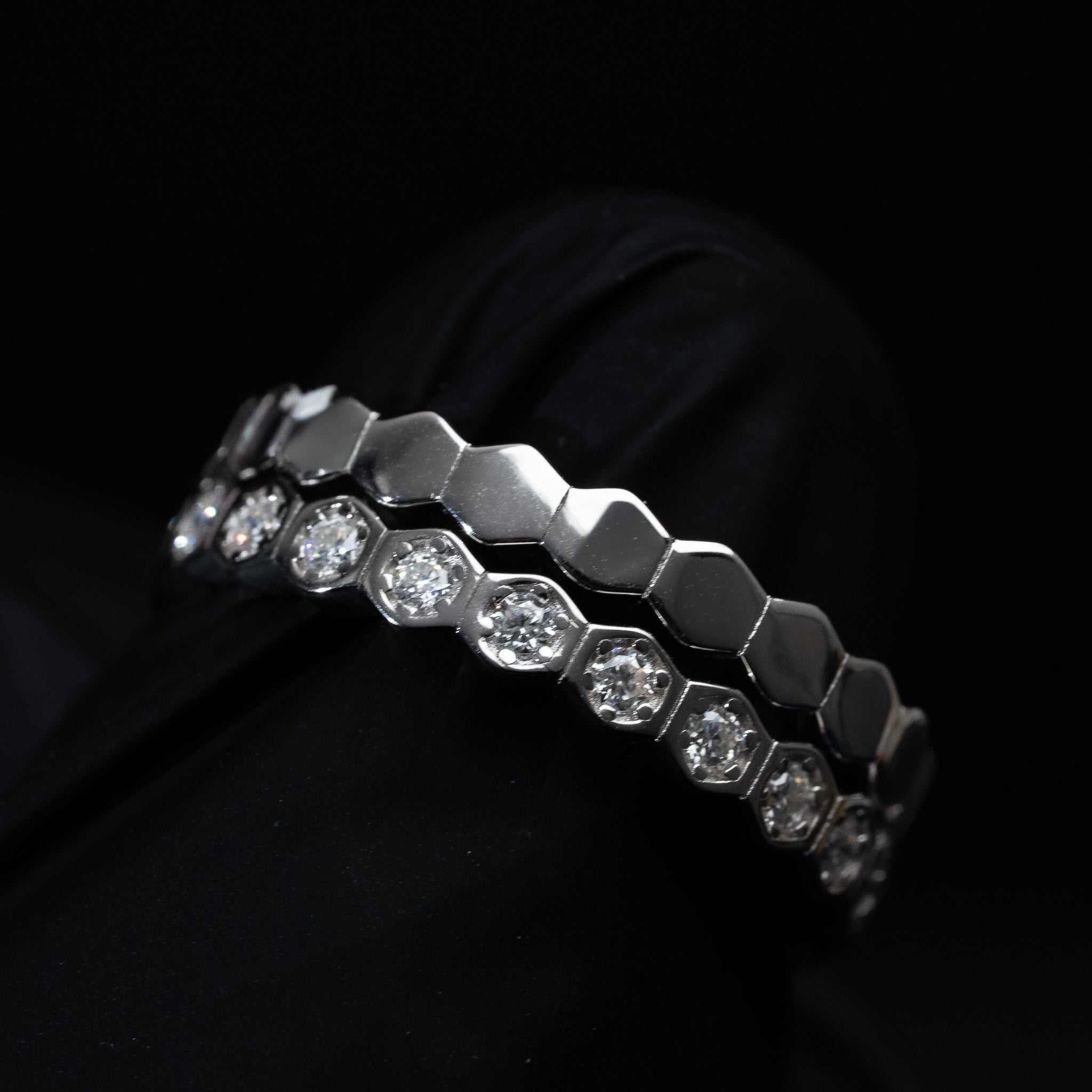 Moissanite Stackable Hexagon Shaped Rings Set of 2 Women's Bands