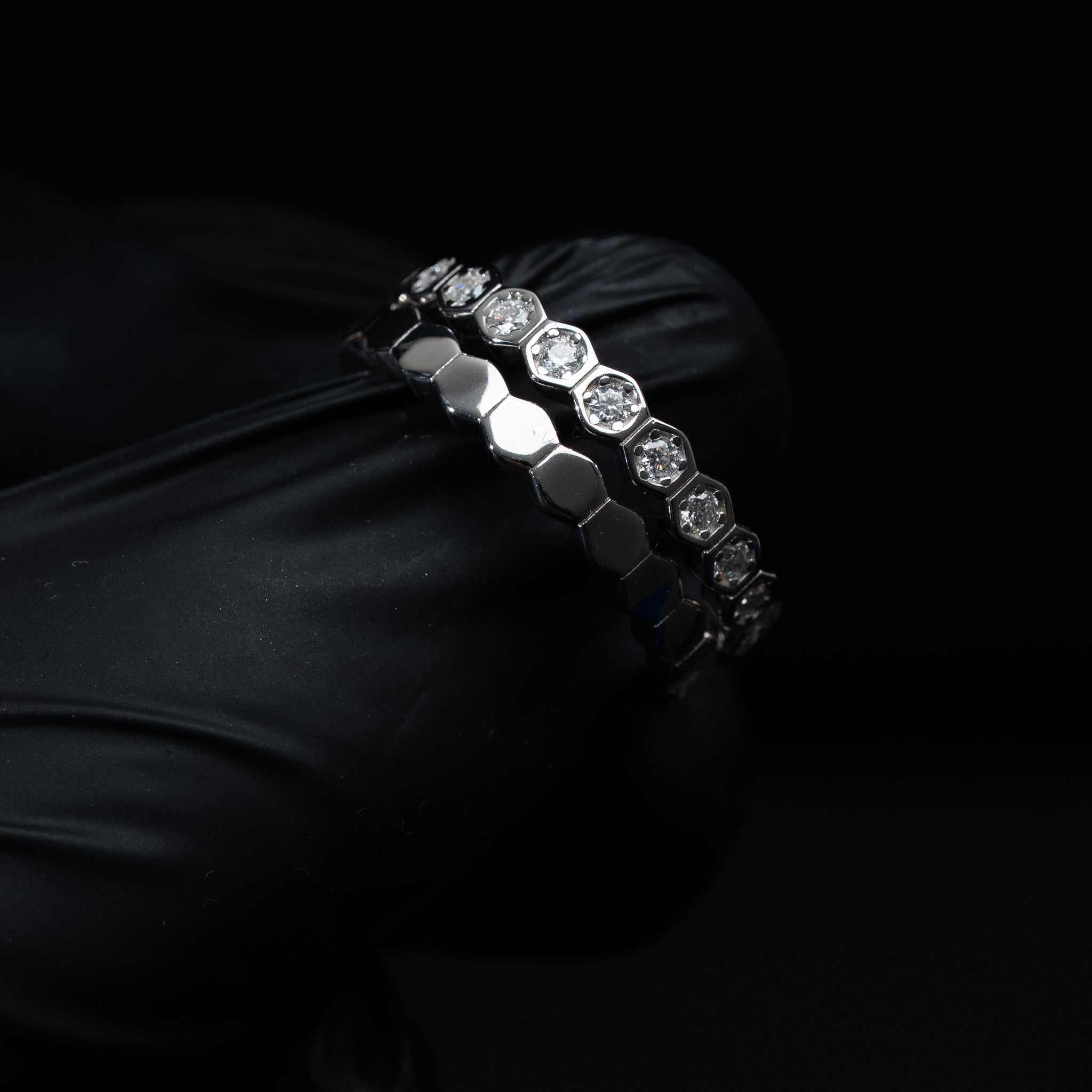 Moissanite Stackable Hexagon Shaped Rings Set of 2 Women's Bands