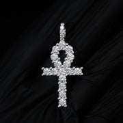 Moissanite Ankh Tennis Cross Pendant Solid 925 Sterling Silver