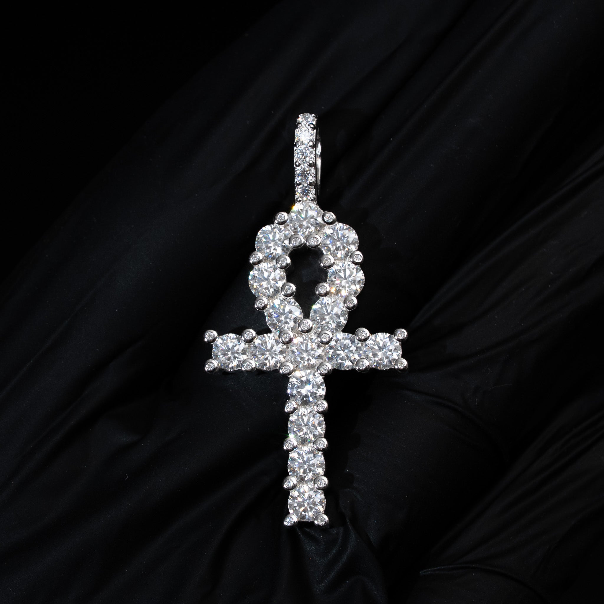Moissanite Ankh Tennis Cross Pendant Solid 925 Sterling Silver