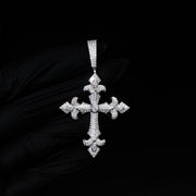 Moissanite Fleur Cross Pendant 925 Sterling Silver