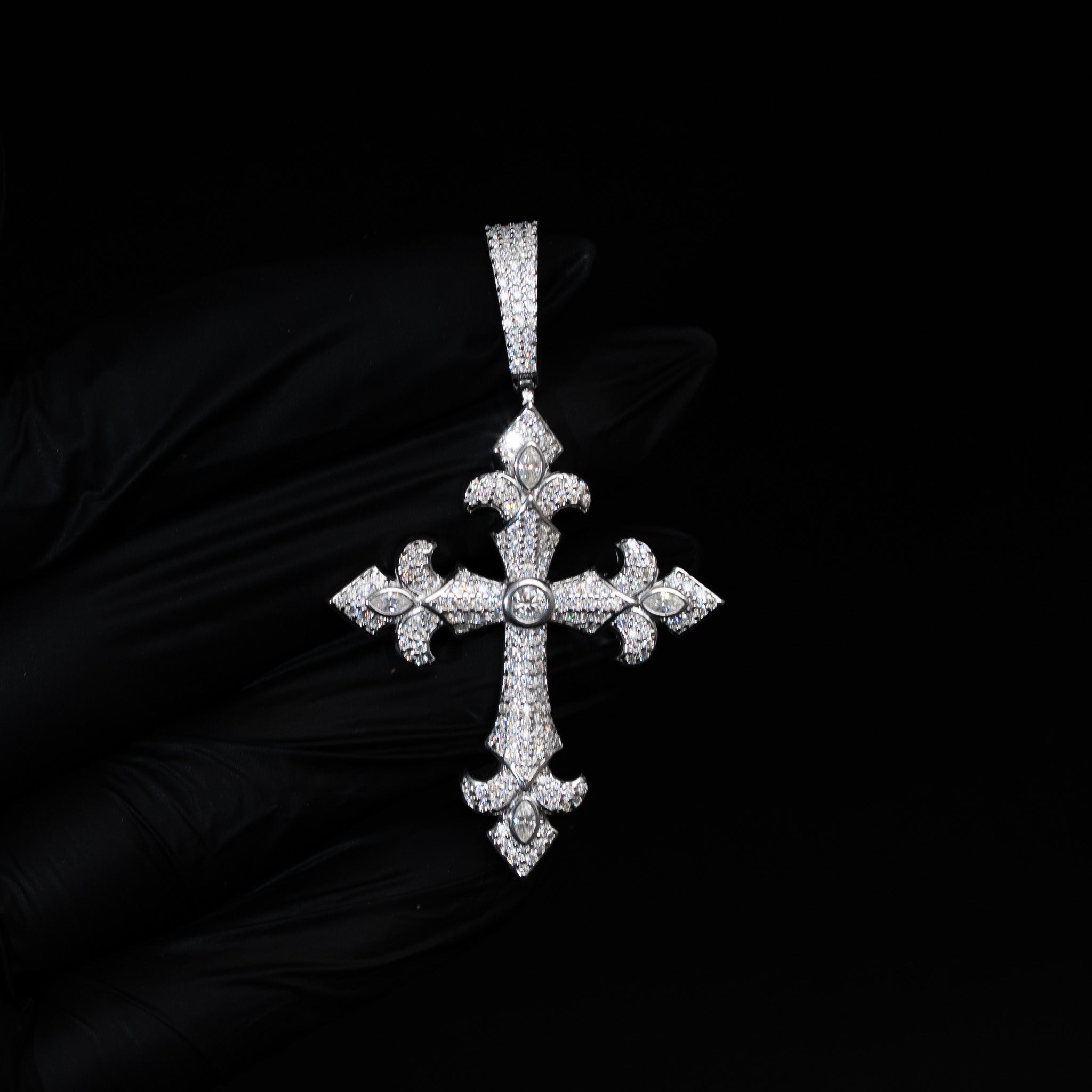Moissanite Fleur Cross Pendant 925 Sterling Silver
